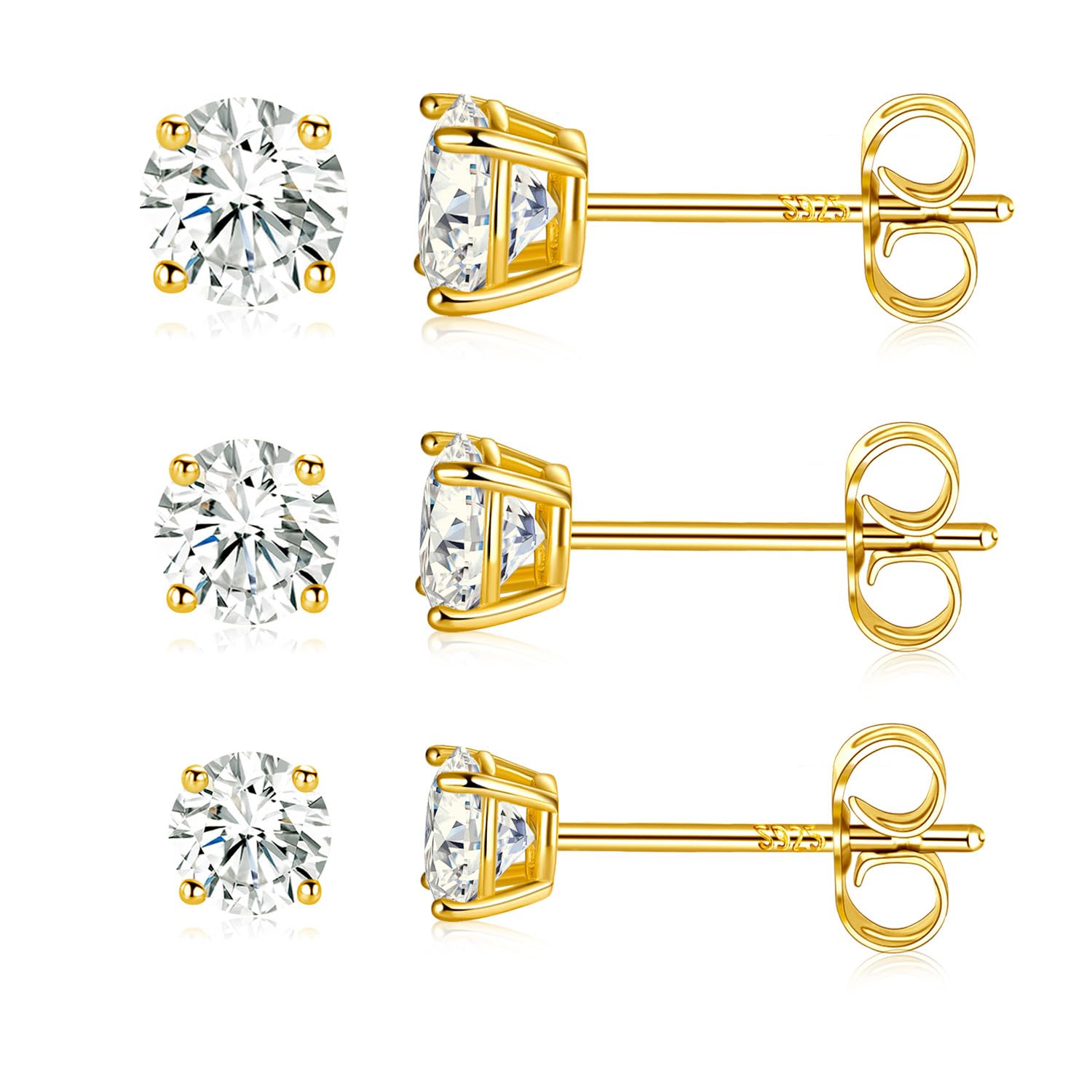 925 Sterling Silver Stud Earrings Set for Women & Men - Hypoallergenic Gemstone Earrings for Cartilage, Helix & Multiple Piercings | Perfect for Everyday Wear, Gifts & Special Occasions