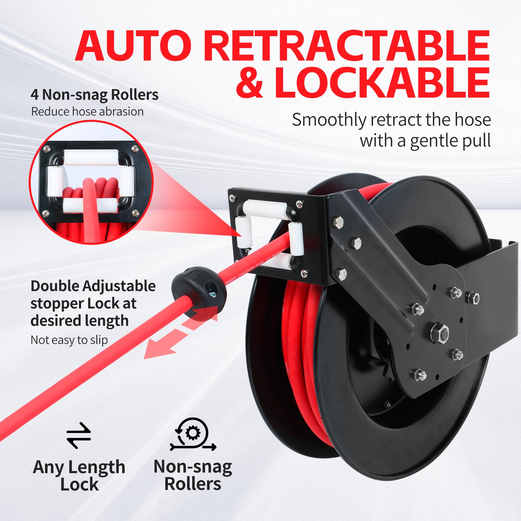 MaxWorks 80720 50ft Auto Rewind Retractable Air Hose Reel with 3/8