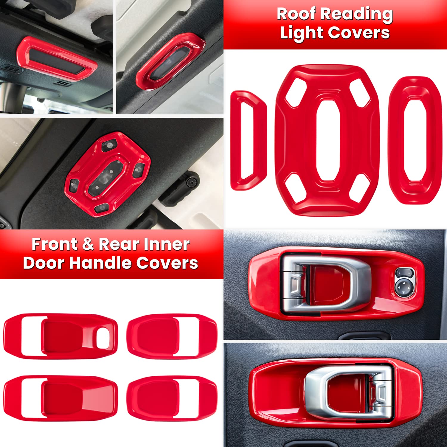 23PCS Full Interior Trim Kit for Jeep Wrangler JL JLU & Gladiator JT (2018-2023) - Steering Wheel, Door Handles, AC Vents, Cup Holders, Reading Lights, Headlight Switch Covers - Red Accent Upgrade - Perfect for Off-Road Enthusiasts & Custom Car Modifications