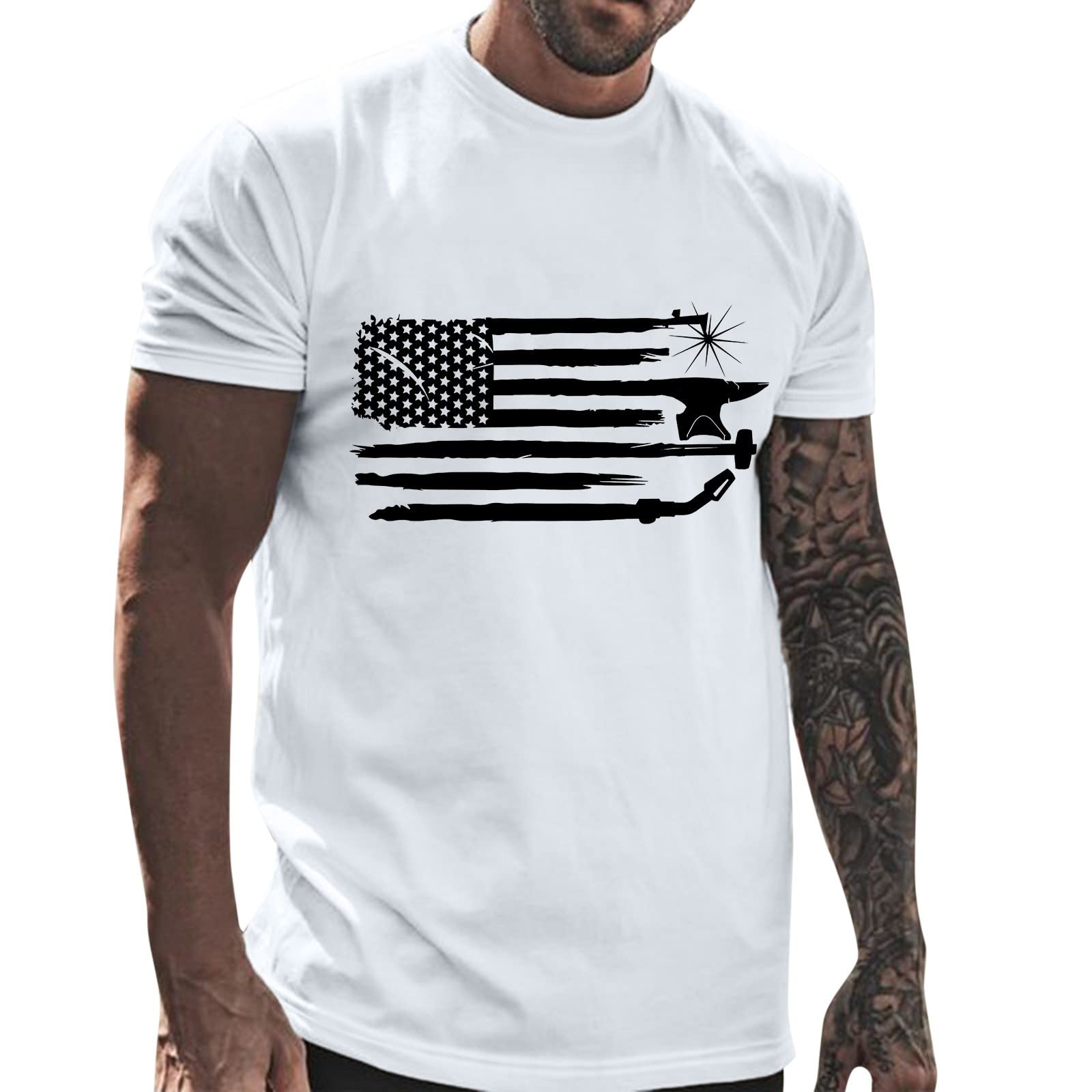 Eipogp Men's American Flag Graphic Patriotic T-Shirt - 4th of July Slim Fit Casual Tee for Workout & Gym | Printed Round Neck Short Sleeve Shirt for Independence Day Celebrations, BBQ Parties & Summer Outings