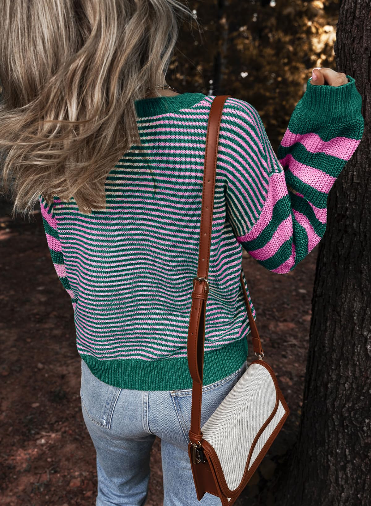 EVALESS Women's Striped Cable Knit Pullover Sweater - Trendy Fall Winter 2024 Fashion - Perfect for Office, Casual Outfits & Holiday Season