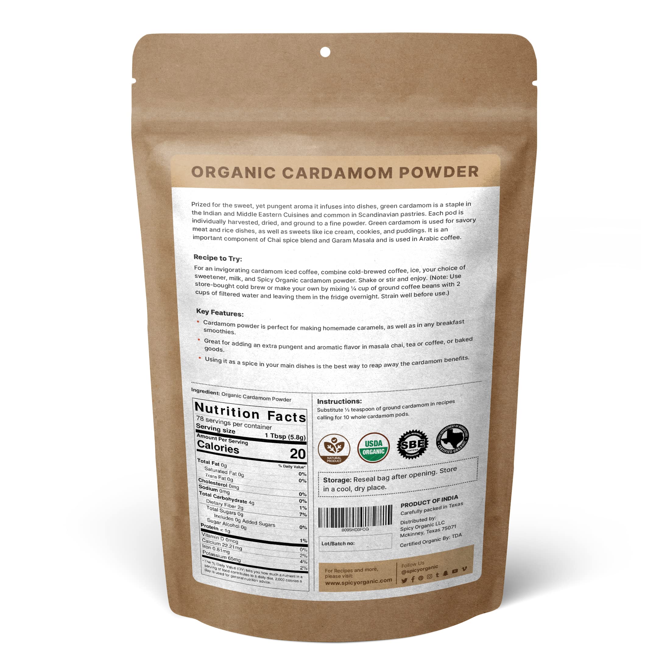 Organic Cardamom Powder 10 LBS (160 oz) - USDA Certified, Non-GMO, Vegan - Perfect for Coffee Flavoring, Baking, Cooking & Tea - Bulk Spice for Indian, Middle Eastern & Scandinavian Cuisine - Ideal for Home Chefs & Commercial Kitchens