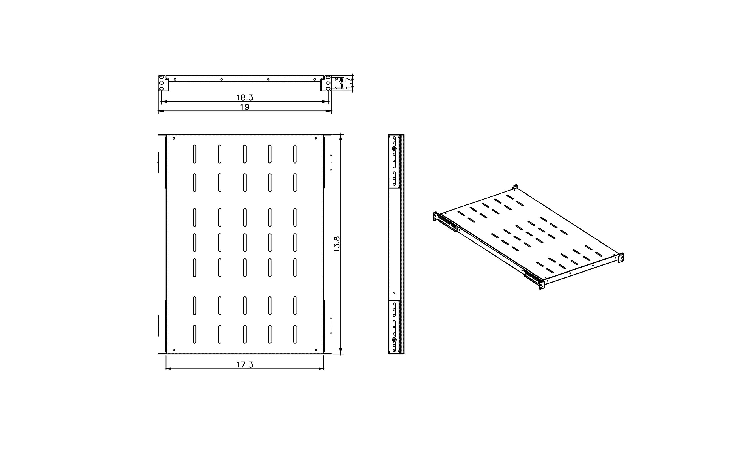 1U Adjustable Depth Fixed Rack Server Shelf (14-20.5 inch) - 19