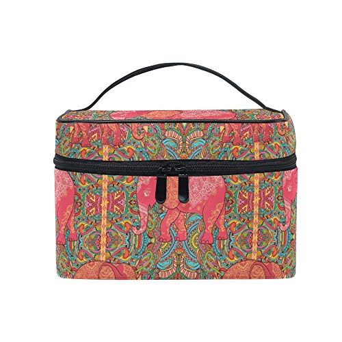 Stylish Nander Paisley Elephant Makeup Bag - Travel Cosmetic Organizer, Train Case & Toiletry Pouch for Women | Perfect for Vacation, Gym & Daily Essentials Storage