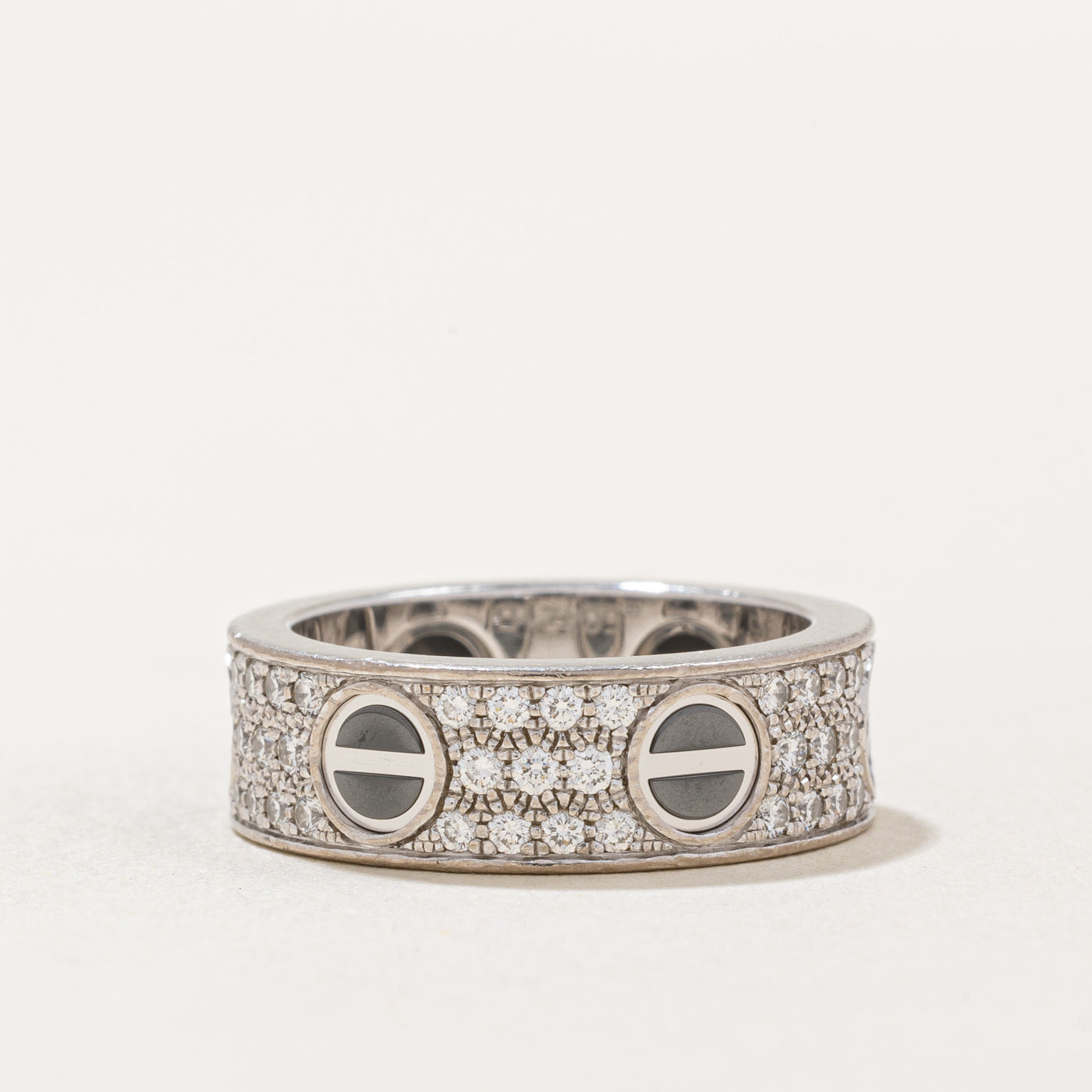 Cartier Diamond Paved Ceramic Love Ring - 0.74 Carat Total Weight (CTW) - Size 5.5 - Luxury Wedding Band, Anniversary Gift for Her, Engagement Ring Alternative - Perfect for Special Occasions & Everyday Elegance