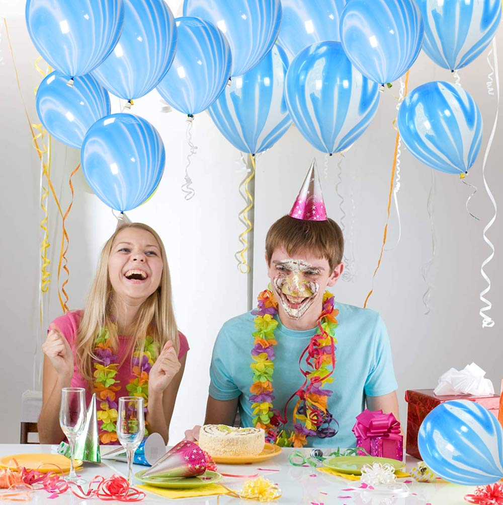 50pcs Blue Marble Balloons 12 Inch - Agate Latex Swirl Balloons for Birthday Party, Wedding, Baby Shower, Easter, Halloween Decorations - Perfect for Photobooth Backdrops & Festival Balloon Arches