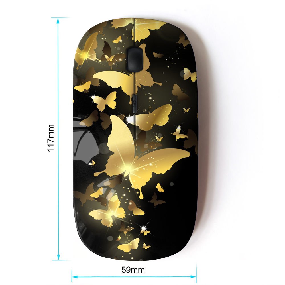 2.4G Wireless Optical Mouse with Gold Butterfly Bling Design - Ergonomic USB Computer Mouse for Laptop, PC, Gaming & Office Use