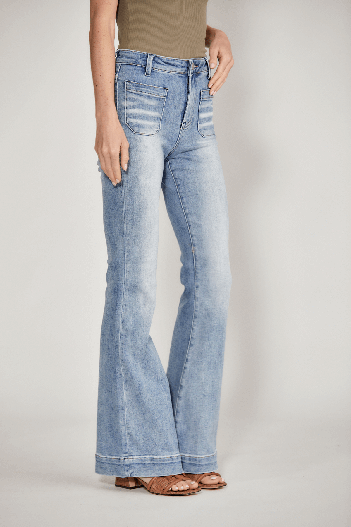 Risen Sedona Patch Pocket Jeans for Women - High Waist Distressed Denim Pants with Front Pockets - Perfect for Casual Outfits, Streetwear & Everyday Wear