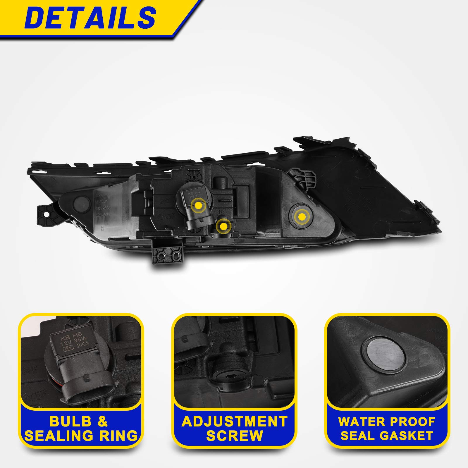 2017-2018 Ford Fusion Fog Lights Kit - H8 12V 35W LED Fog Lamps with Clear Lens, Wiring Harness & Switch Included (1 Pair) - Perfect for Night Driving & Bad Weather Visibility