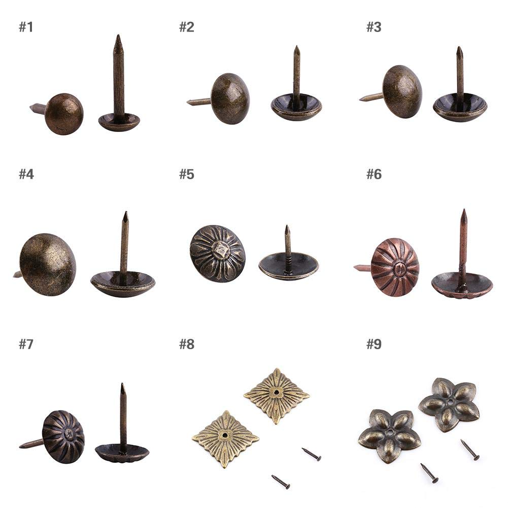 100pcs Antique Brass Upholstery Tacks - 23mm Furniture Nails for Sofa Repair, DIY Crafts & Home Decor | K245 Plum Nail | Perfect for Upholstery Projects, Woodworking & Decorative Accents
