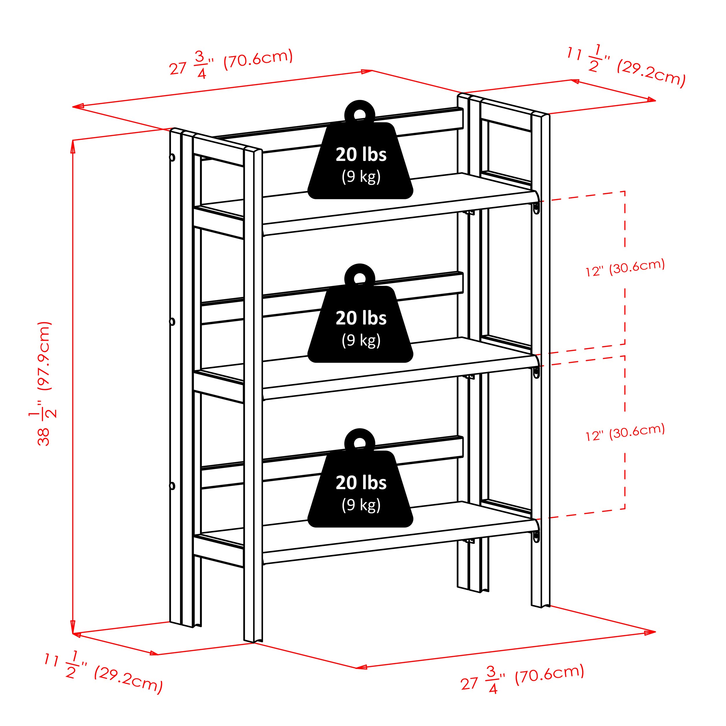 Winsome Wood Terry 3-Tier Black Wooden Shelf - Modern Storage Solution for Living Room, Bedroom, or Office Organization