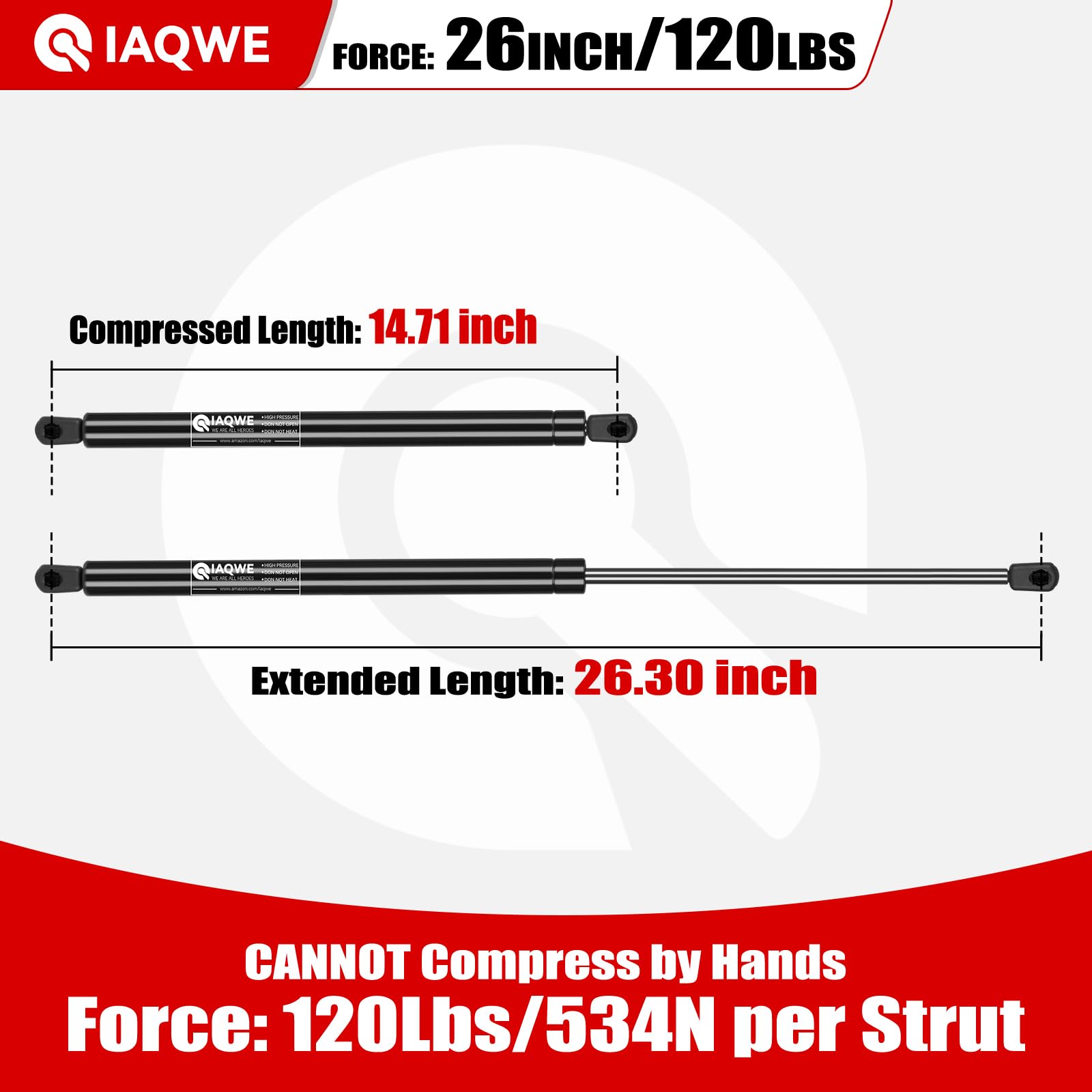 Heavy Duty 26 Inch 120Lb Gas Struts Lift Support for Tonneau Cover, RV Bed, TV Cabinet, Toolbox & Camper Window - 2 Pack Shock Absorbers for Smooth Opening & Closing - Perfect for Trucks, Storage Boxes & Floor Hatches