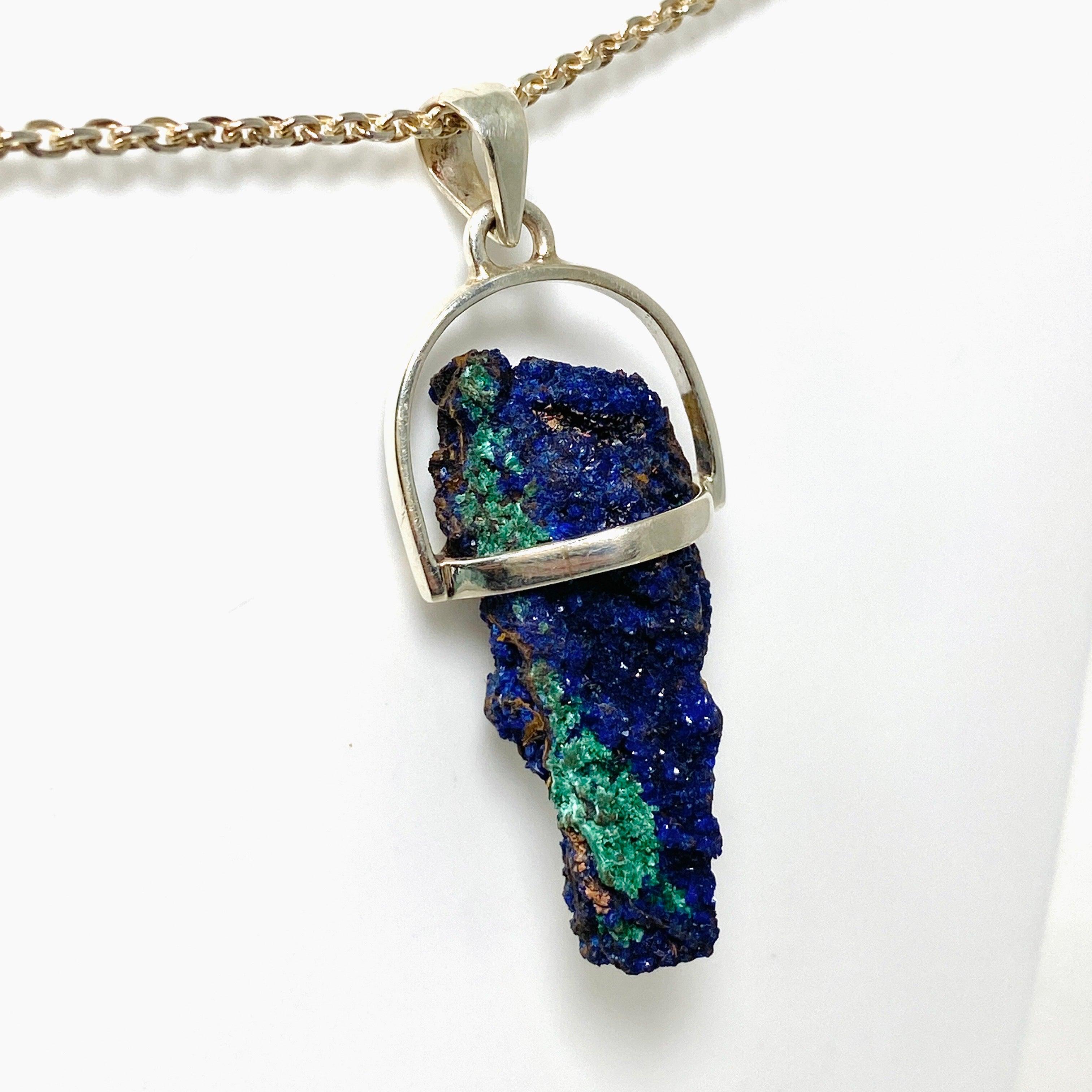 Natural Raw Azurite and Malachite Pendant Necklace - Handmade Stone Jewelry for Women - Perfect for Spiritual Healing, Meditation & Boho Fashion