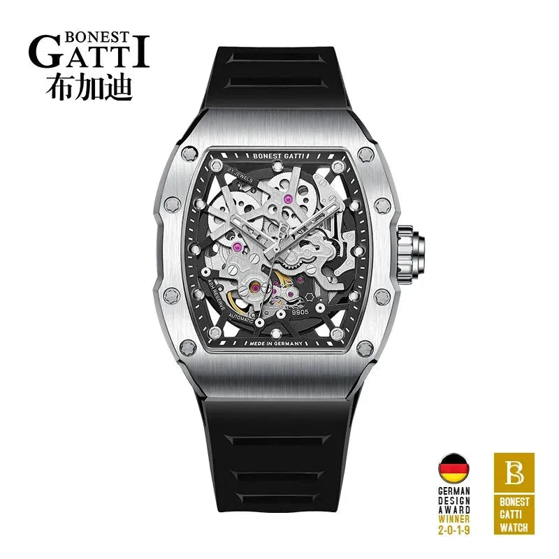 BONEST GATTI Phantom Series Skeleton Men's Watch - Luxury Automatic Mechanical Waterproof Wristwatch for Men | Perfect for Business, Formal Events & Everyday Wear