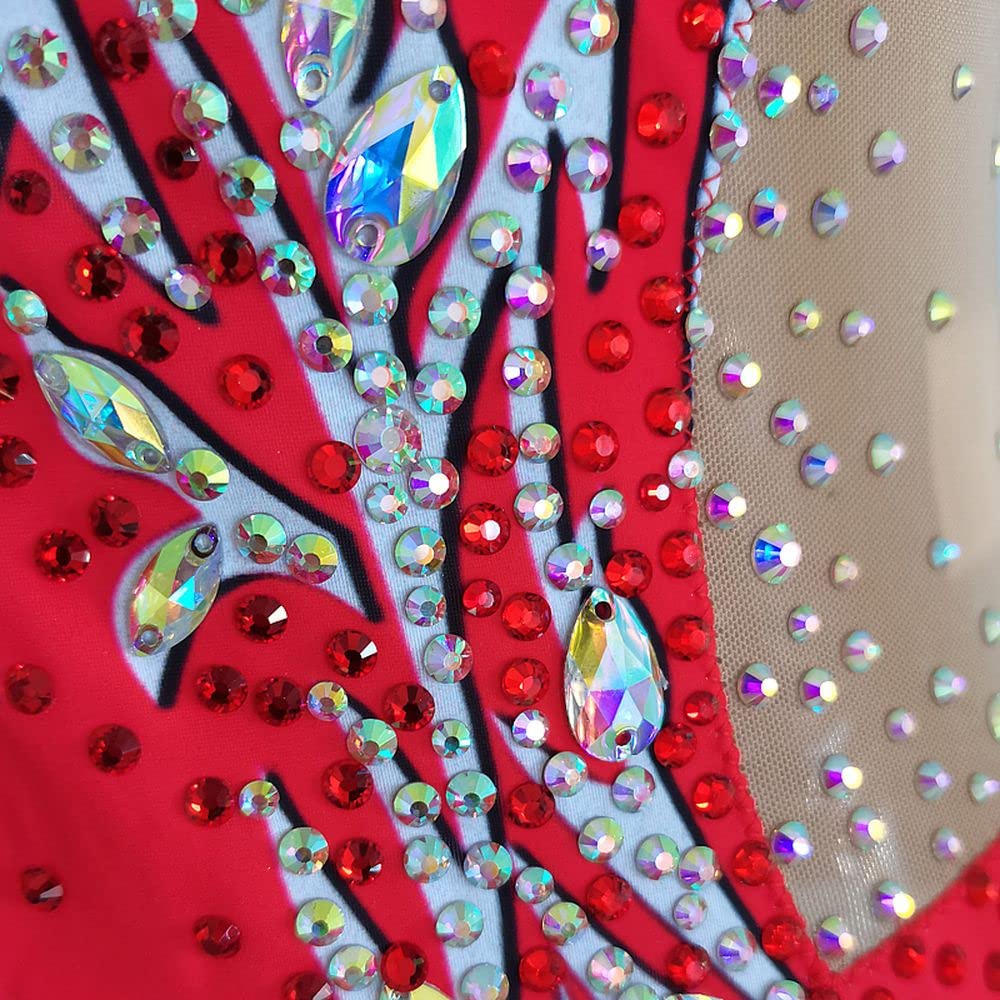 LIUHUO Women's Red Synchronized Swimming Suit - Ballet Dance Leotard for Performance & Competition | Perfect for Water Ballet, Swim Shows & Dance Recitals