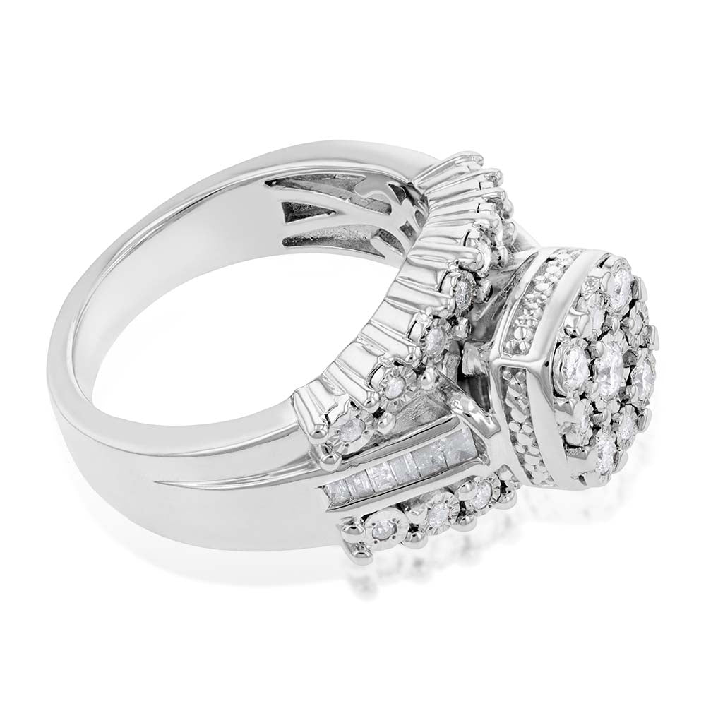 1/2 Carat Diamond Dress Ring with 37 Diamonds in Sterling Silver - Elegant Wedding, Engagement & Party Jewelry for Women