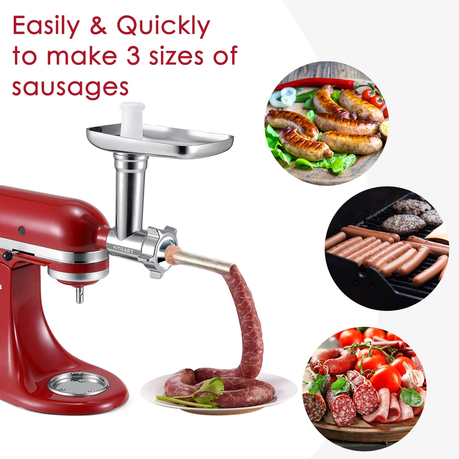 Premium Stainless Steel Meat Grinder Attachment for KitchenAid Stand Mixers - Heavy Duty Sausage Stuffer & Food Grinder - Dishwasher Safe - Perfect for Home Kitchen, BBQ, Camping & Meal Prep (Mixer Not Included)