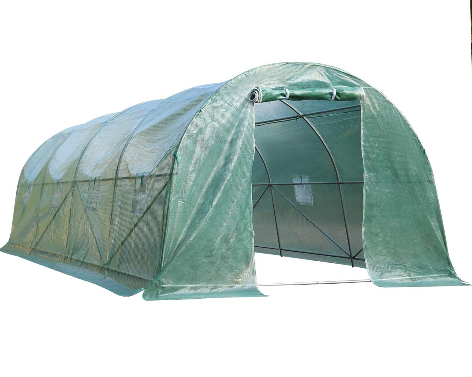 15x7x7ft Large Walk-in Greenhouse with Zippered Door & 8 Roll-Up Windows - Outdoor Garden Tunnel Tent for Plants, Vegetables & Flowers - Perfect for Backyard, Patio & All-Season Gardening