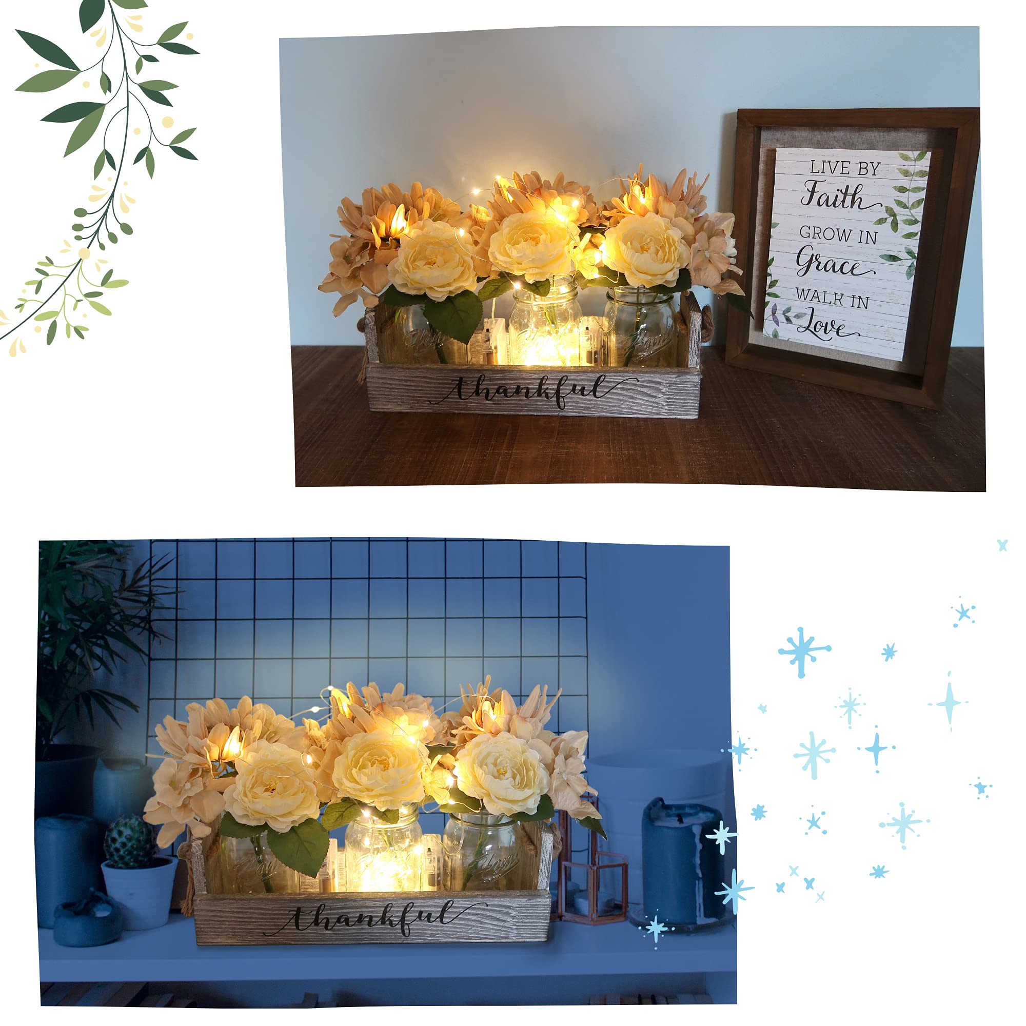 LED Fairy Lights Table Centerpiece - Elegant Dining Room Decor, Kitchen Utensil Holder, Coffee Table Display, Mantle & Home Decor | Perfect for Weddings, Parties & Holiday Decorations