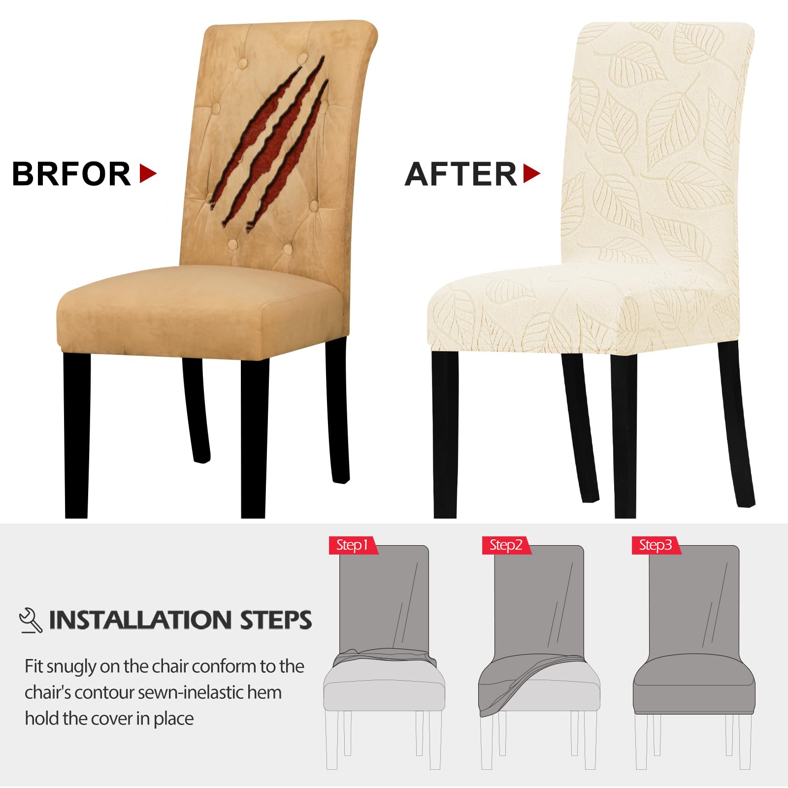Lellen Dining Chair Slipcovers Set of 2 - Stretchable Washable Chair Covers for Kitchen & Dining Room, Parsons Chair Protector (Cream) | Perfect for Home Decor, Dinner Parties & Daily Use