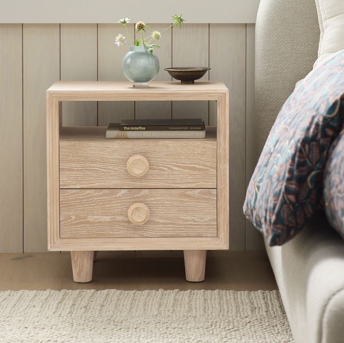 Handmade Designer Wooden Nightstand - Natural Color Bedside Table with 1 Shelf & 2 Drawers - Perfect for Bedroom, Living Room, or Office Storage