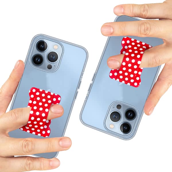 Universal Phone Grip Holder - 2 Pack Sticky Phone Stand for All Smartphones, Compatible with Wireless Charging (Dot Red) - Perfect for Gym, Driving, Video Calls & One-Handed Use