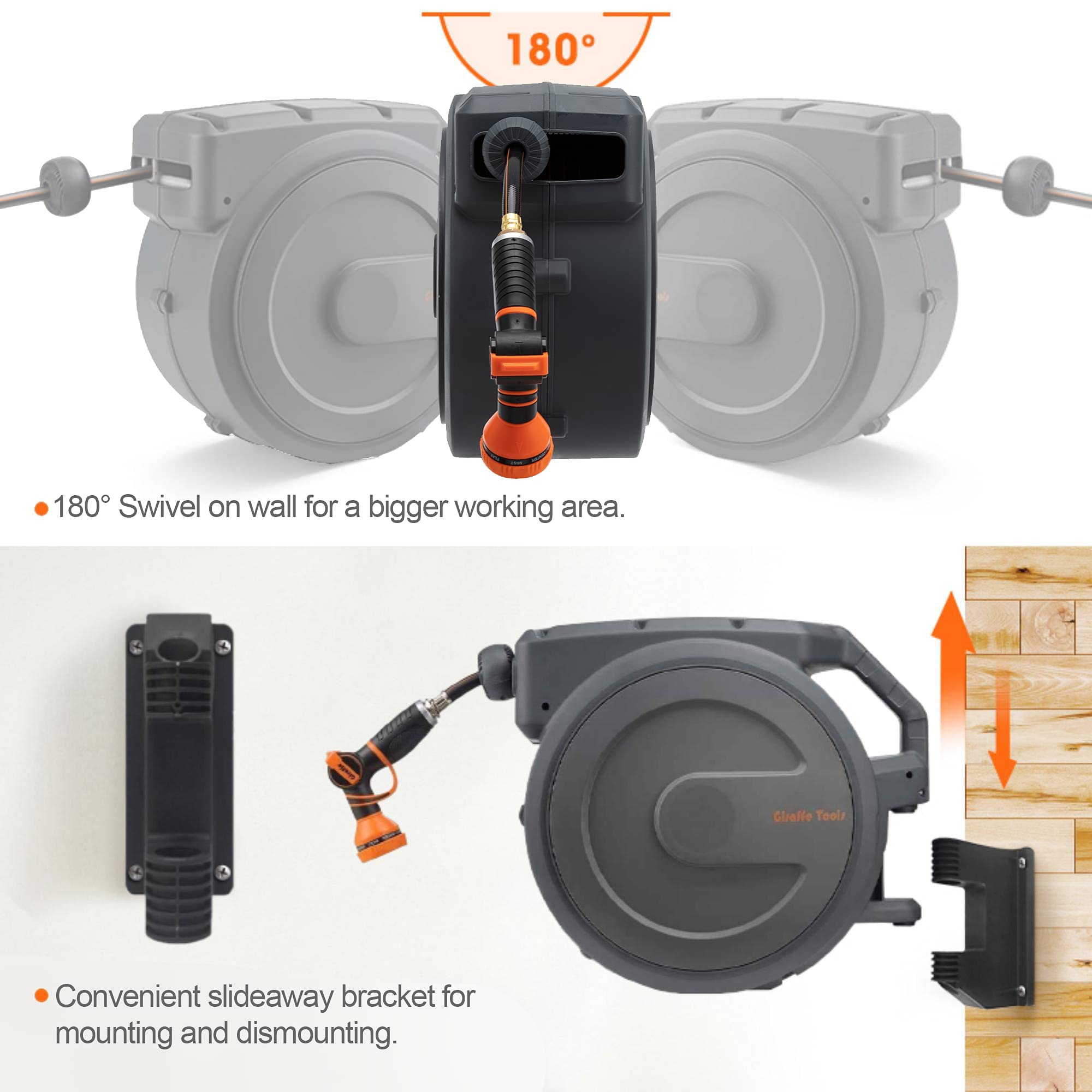 Heavy Duty 2-Way Hose Splitter with Retractable Reel - for Garden & Outdoor Use