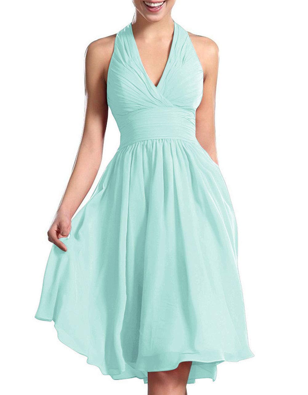 Elegant Chiffon Bridesmaid Dress - Halter Neck Short Prom Dress for Wedding Guest & Party Occasions | Perfect for Bridal Showers, Bachelorette Parties & Formal Events