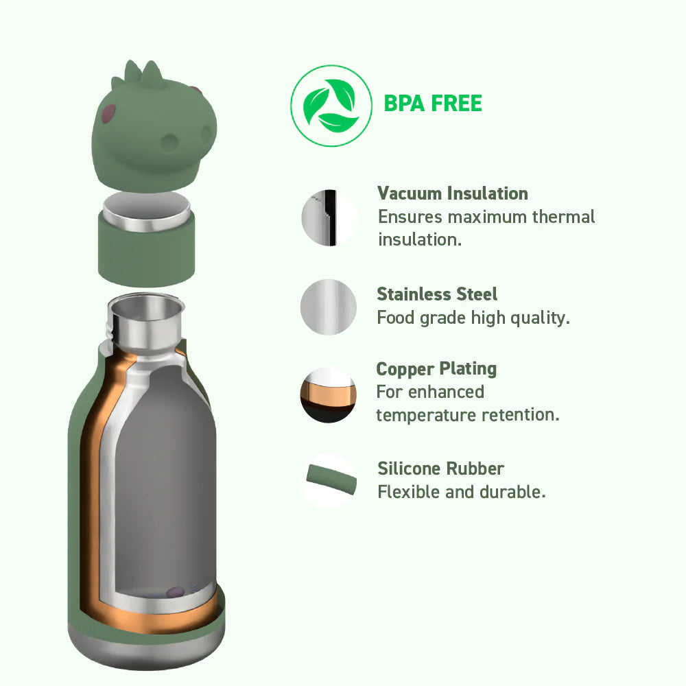 Dinosaur Bestie Water Bottle - Cute Insulated Stainless Steel Tumbler for Kids, School, Outdoor & Travel - BPA-Free Leak Proof Design