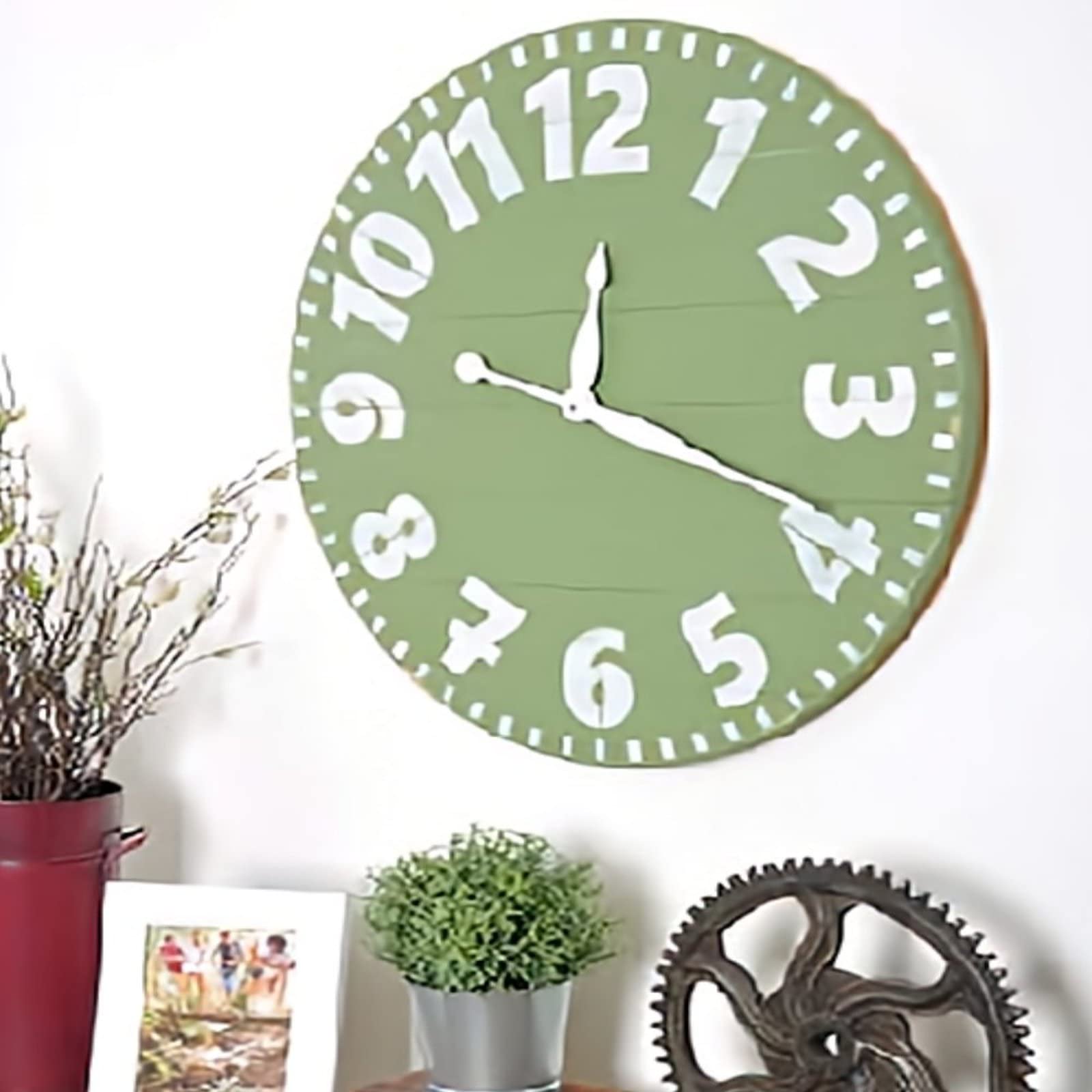 Vintage Farmhouse Sage Wall Clock - 15 Inch Round Wooden Silent Battery Operated Wall Decor for Bedroom, Living Room, Kitchen & Office | Rustic Home Decor, Housewarming Gift, Wedding Present