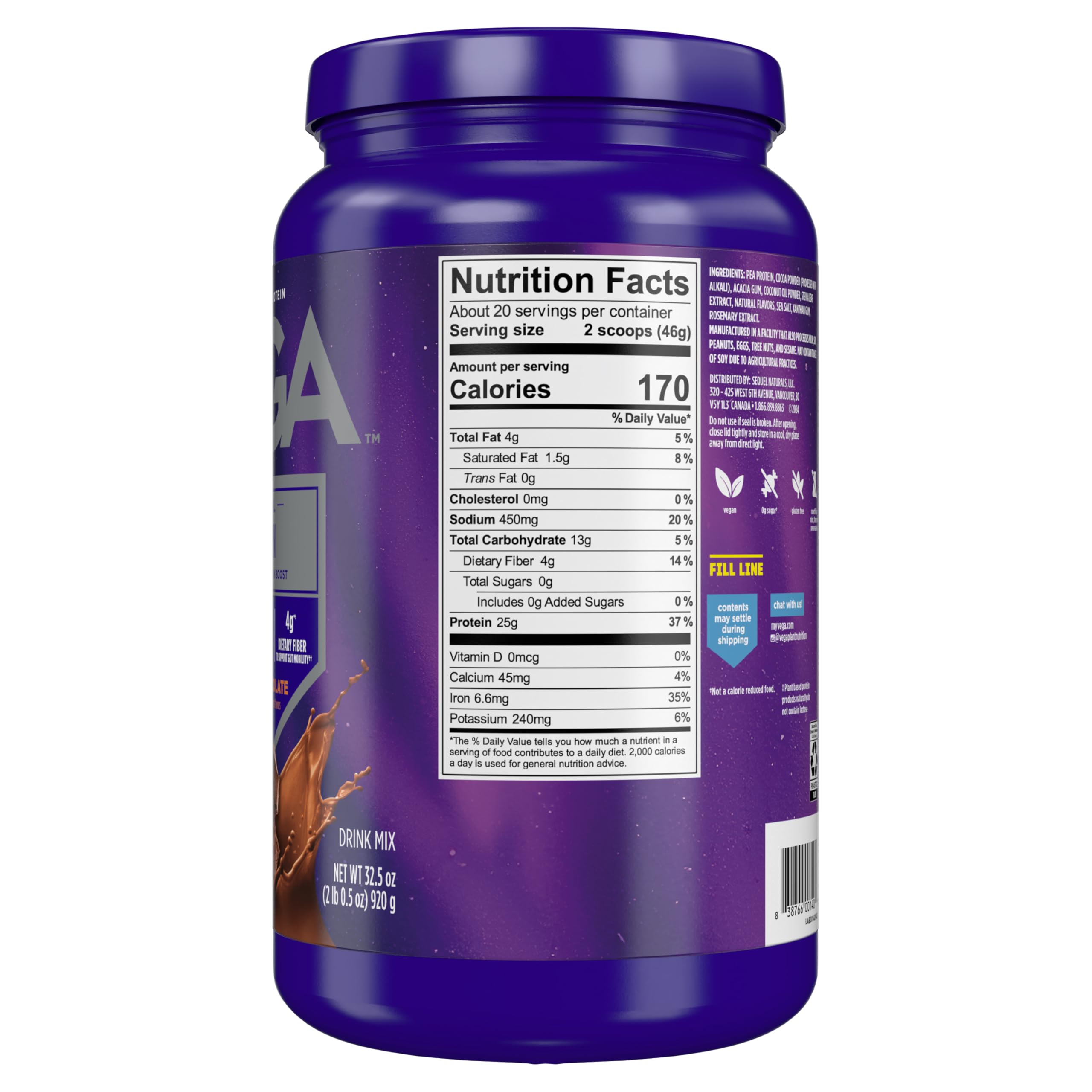 Vega Original Plant-Based Protein Powder - Creamy Chocolate Flavor, 32.5oz (Packaging May Vary) | Vegan Protein Drink Mix for Water, Milk & Smoothies | Perfect for Post-Workout Recovery, Breakfast Shakes & Healthy Meal Replacement