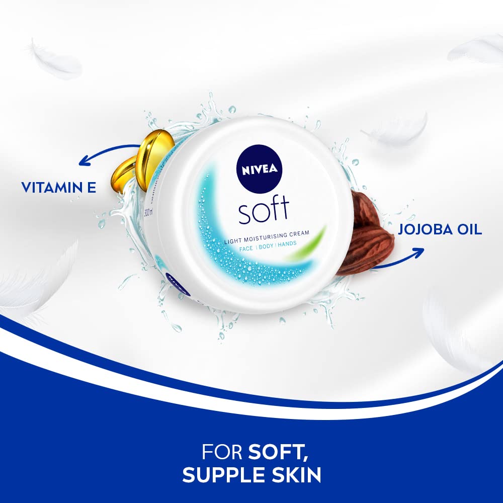NIVEA Soft Light Moisturizing Cream with Vitamin E & Jojoba Oil - 200ml for Face, Hands & Body | Non-Greasy, Hydrating Skincare for Daily Use & Dry Skin Relief