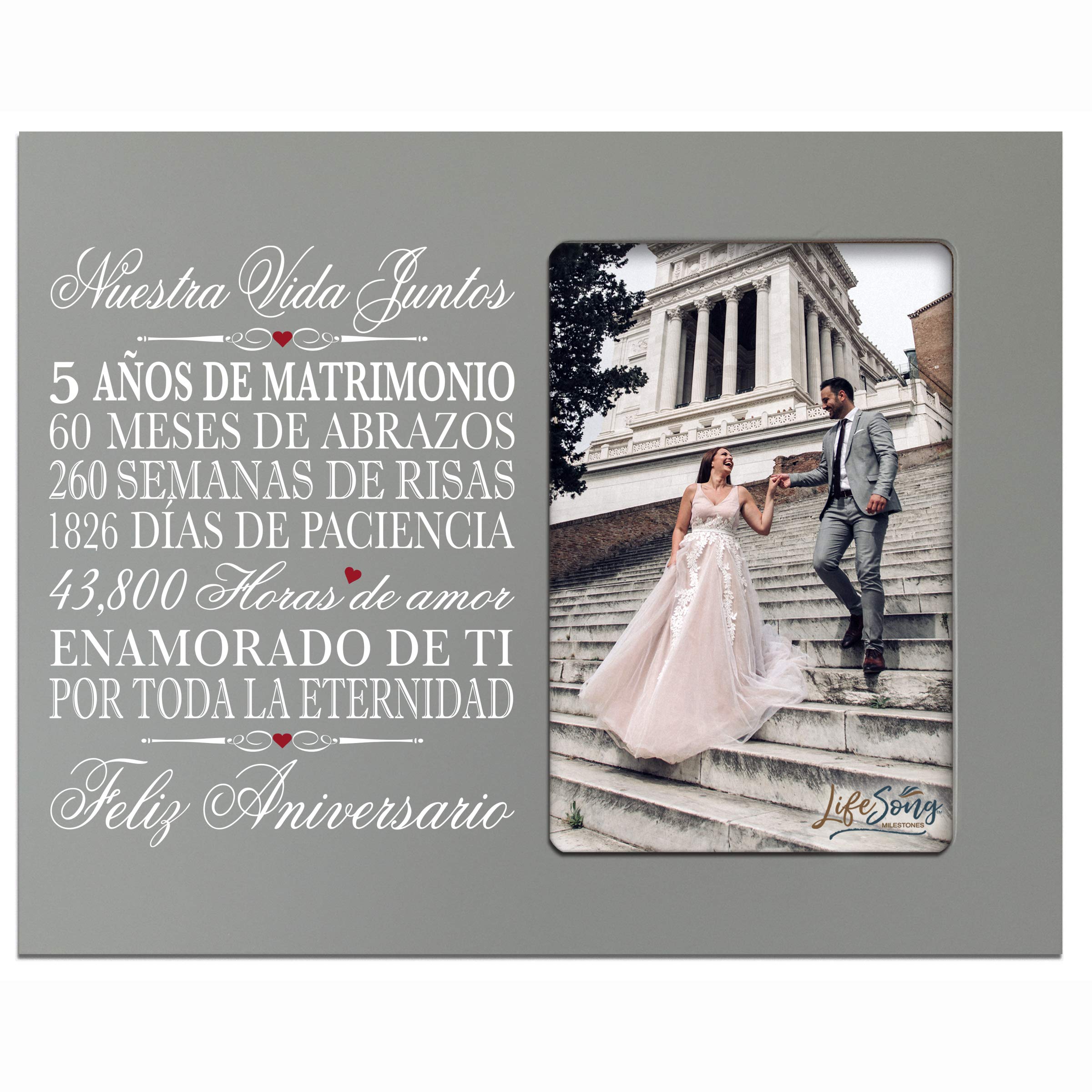 LifeSong Milestones 5 Year Anniversary Picture Frame - Elegant Wood Keepsake for Wedding Anniversaries - Perfect Gift for Wife, Husband & Couples - Display Cherished Memories in Living Room or Bedroom