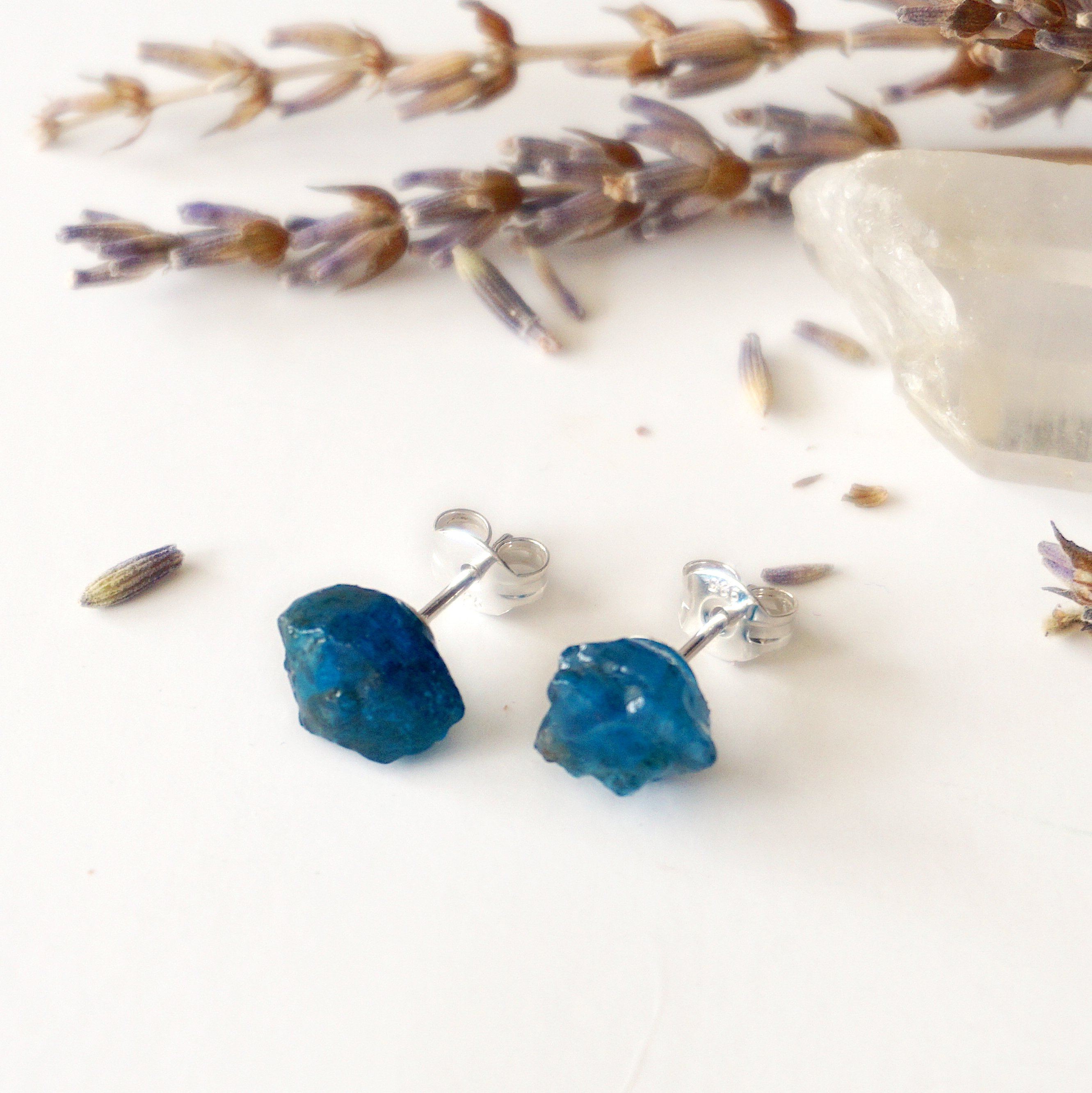Blue Apatite Stud Earrings for Women - Hypoallergenic Post Earrings for Everyday Wear & Special Occasions