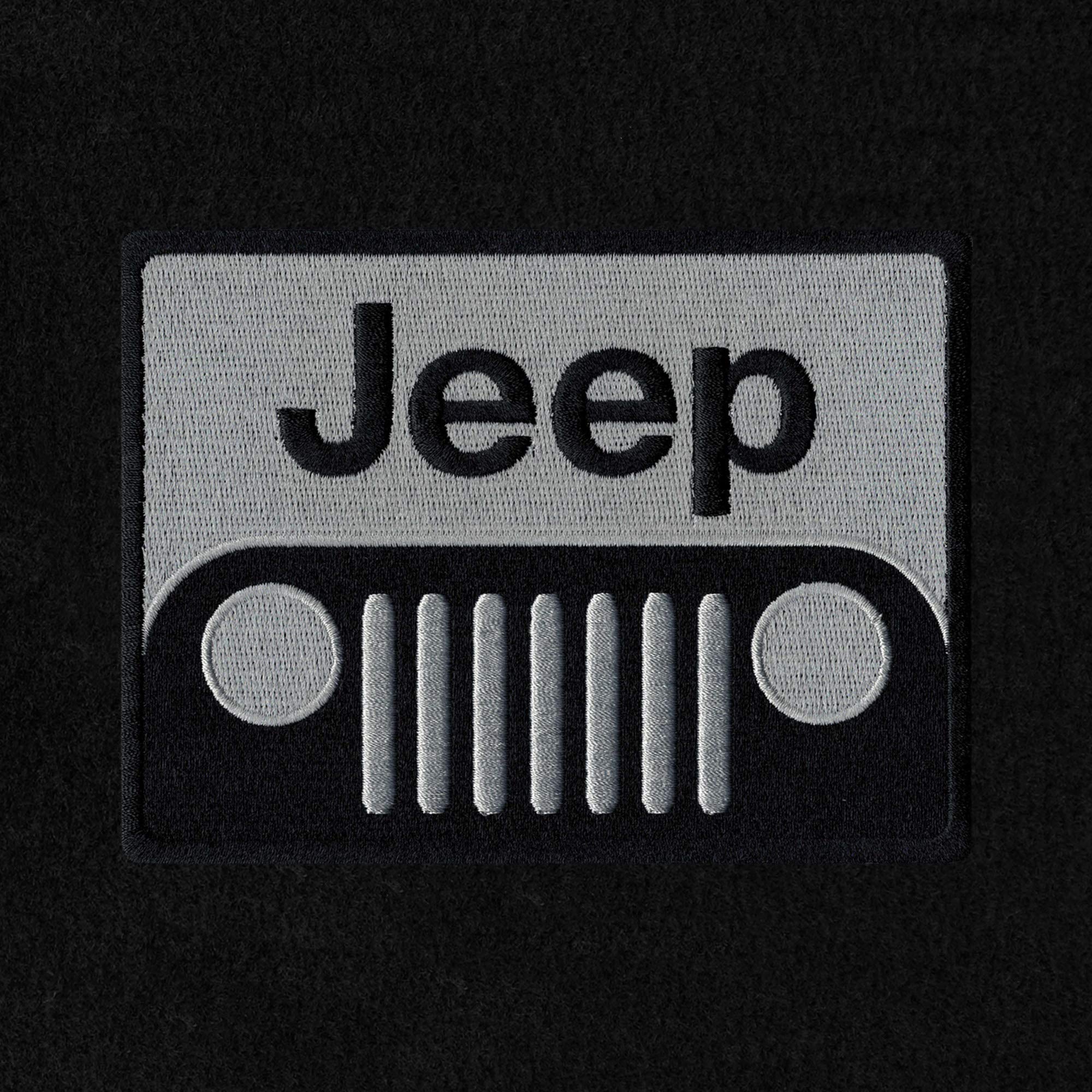 Premium Custom-Fit Carpeted Floor Mats for Jeep Compass 2019-2024 - Luxury Black Car Floor Liners with Grill Logo (4-Piece Set) - Perfect for All-Weather Protection & Interior Style Enhancement