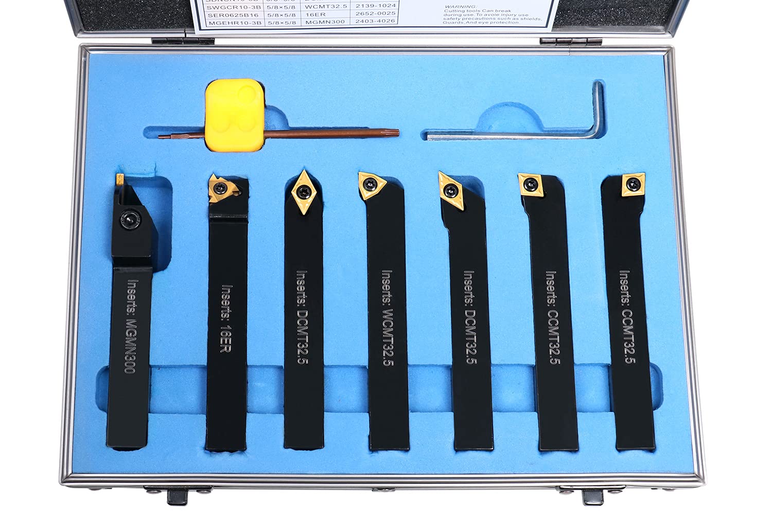 Accusize Industrial Tools 5/8'' Shank 7-Piece Indexable Carbide Turning Tool Set in Fitted Box (2387-2005) - Perfect for Lathe Turning, Metalworking & Machining Projects