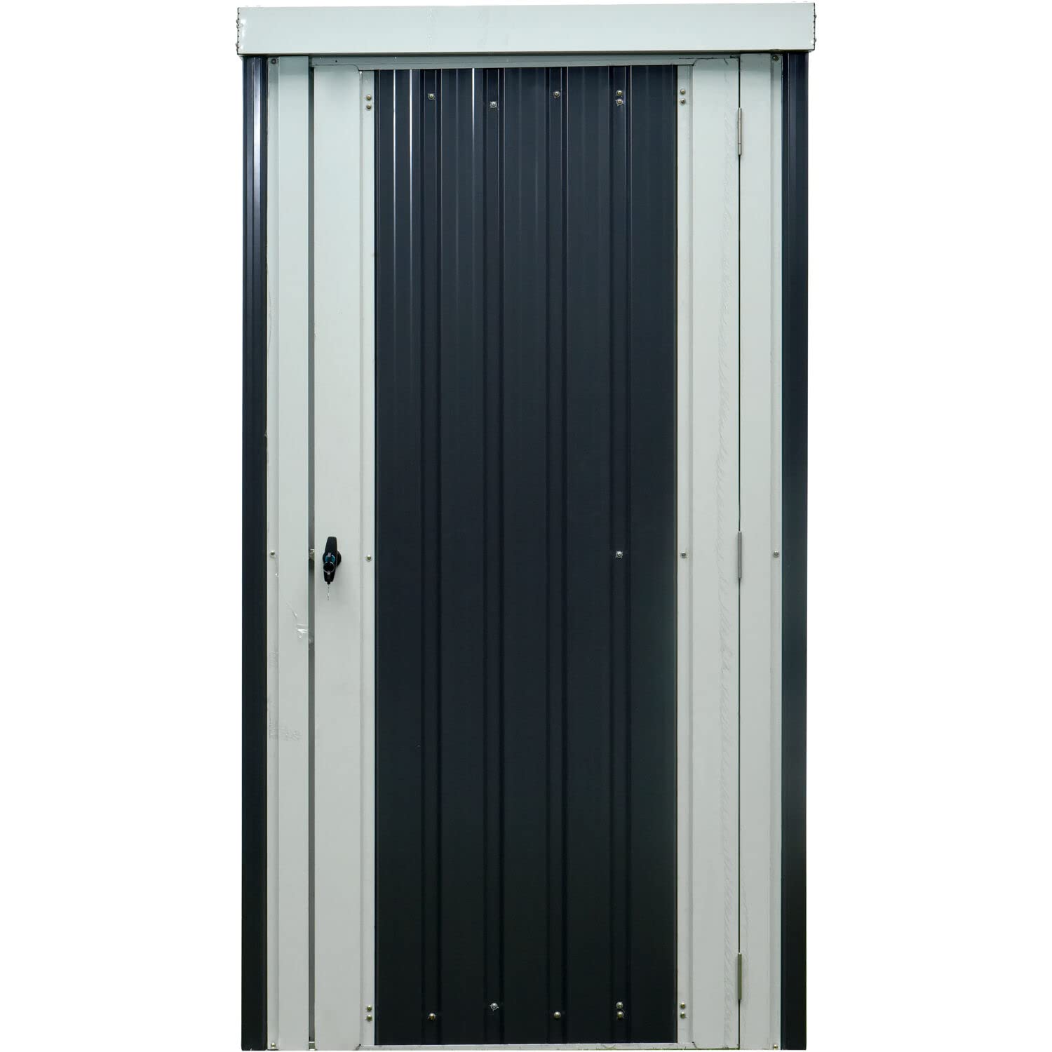 Galvanized Steel Outdoor Storage Shed - 3x3x6 ft Patio Garden Shed with Lockable Door & Tool Hooks | Dark Gray & White Rust-Resistant Yard Storage for Tools, Supplies | Perfect for Backyard, Garage & Garden Organization