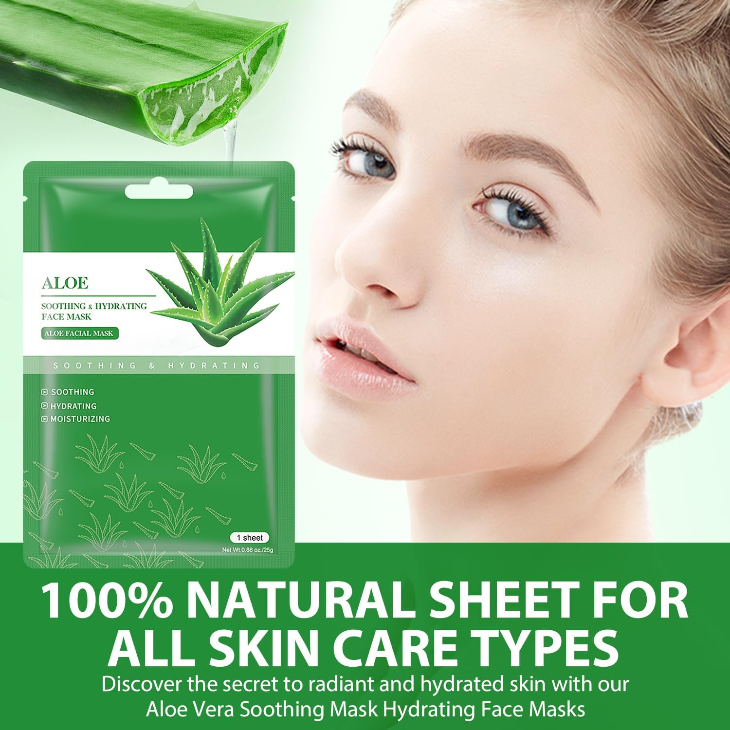 Aloe Vera Face Mask 10 Pack - Hydrating & Soothing for Dry, Oily, Sensitive Skin | Acne & Sun Care Relief