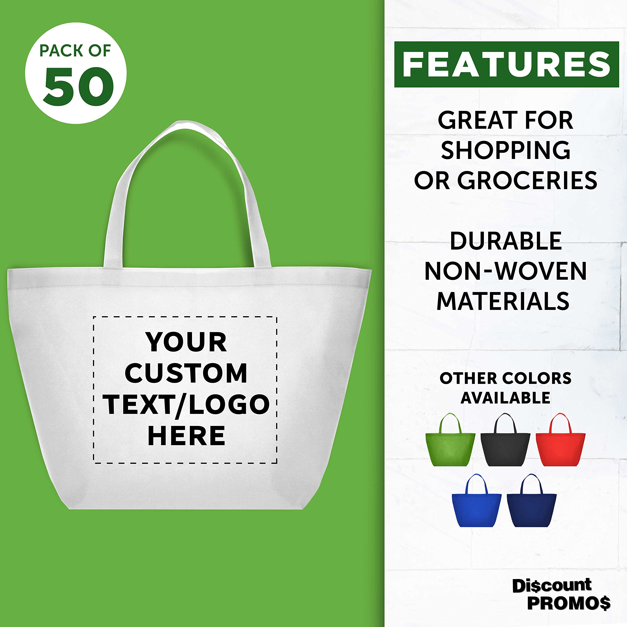 **Custom Southern Style Grocery Tote Bags - Bulk Pack of 50 Reusable Shopping Bags - Personalized Promotional Totes for Business, Travel & Carry-On - White 20