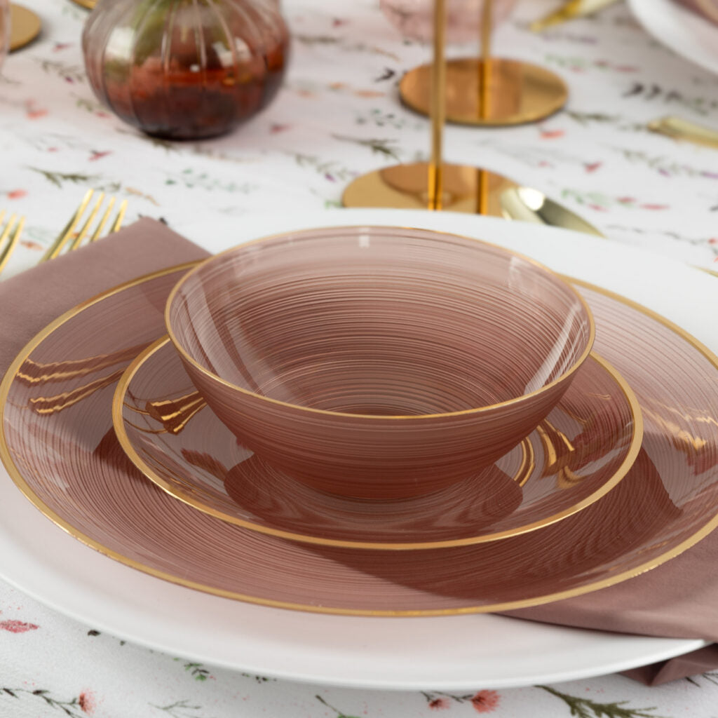 12 oz. Rose Gold Soup Bowls Set of 10 - Clear Glass Round Bowls with Crystal Design for Soup, Salad, Desserts & Party Serving - Microwave & Dishwasher Safe