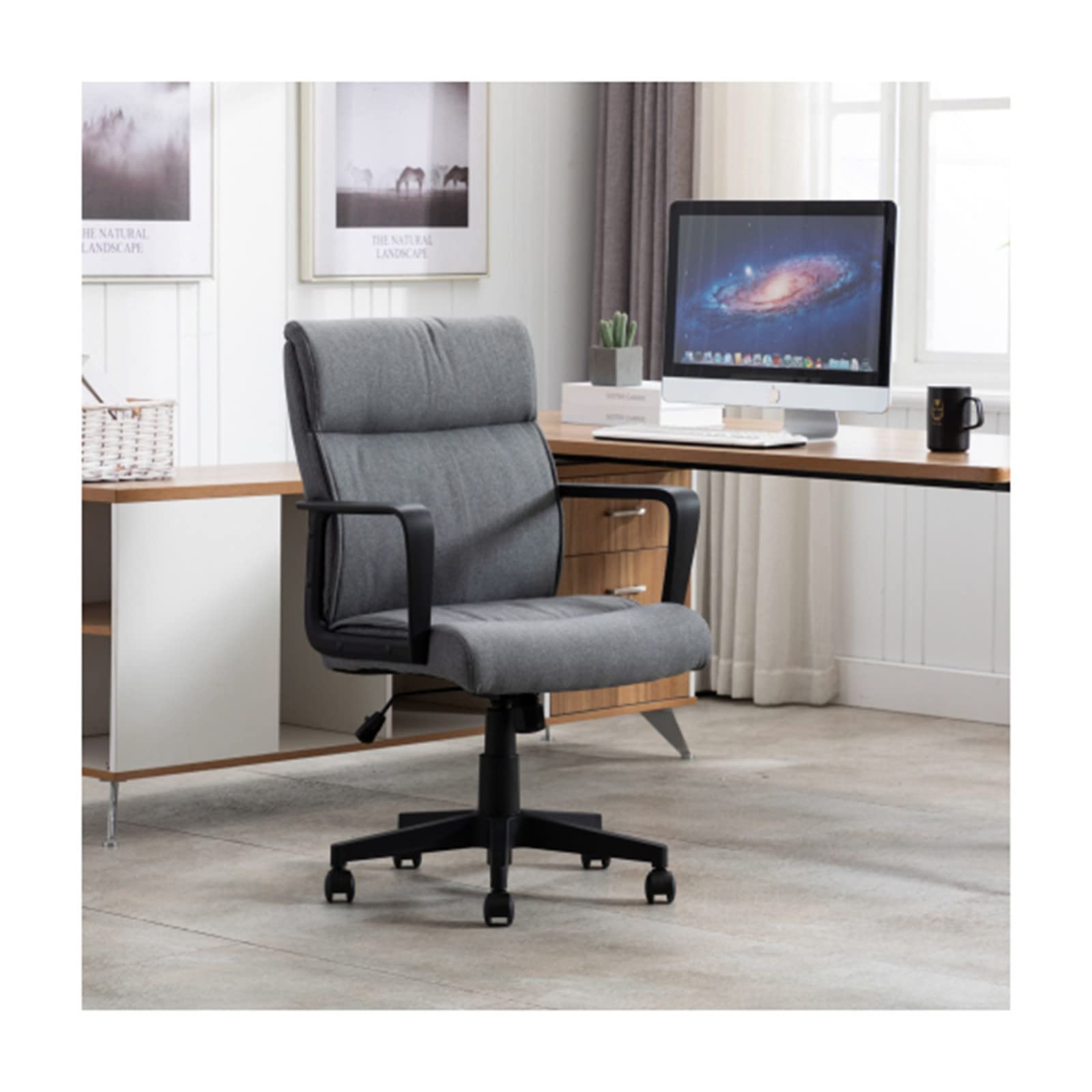 Ergonomic Office Chair with Spring Cushion - Mid Back Executive Desk Chair with PP Arms & 360° Swivel - Perfect for Home Office, Gaming, and Workspace Comfort