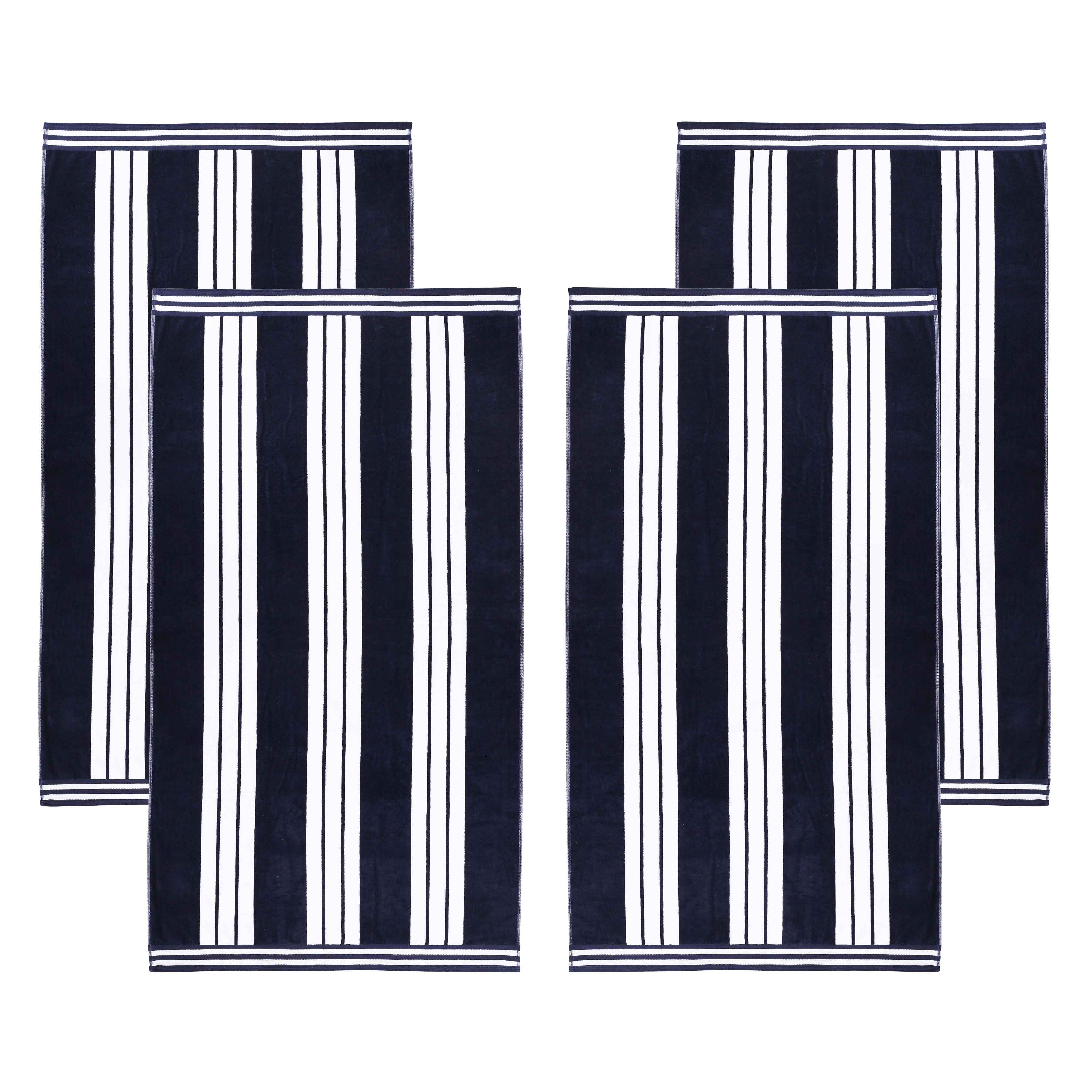 Premium Cabana Stripe Oversized Cotton Beach Towel Set (2/4/6 Pack) - Soft Quick-Dry Bath Towels for Pool, Beach, Yoga & Travel