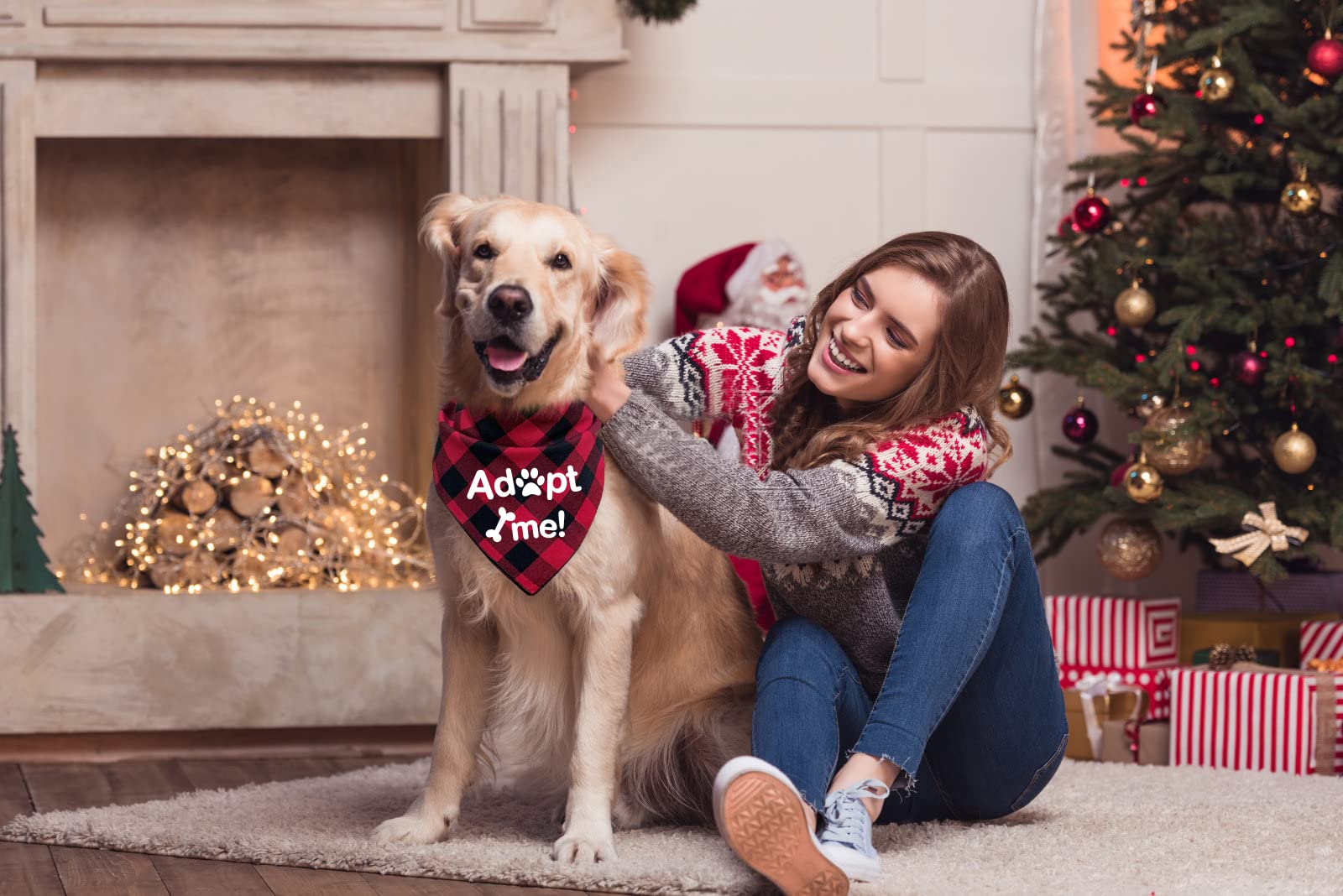 PTZIZI Adopt Me Red Plaid Cotton Pet Bandana for Small Medium Large Dogs - Adjustable Triangle Dog Scarf for Birthday Parties, Gender Reveal Photos & Pet Lovers Gifts | Perfect for Dog Accessories, Costume Parties & Holiday Pet Photography