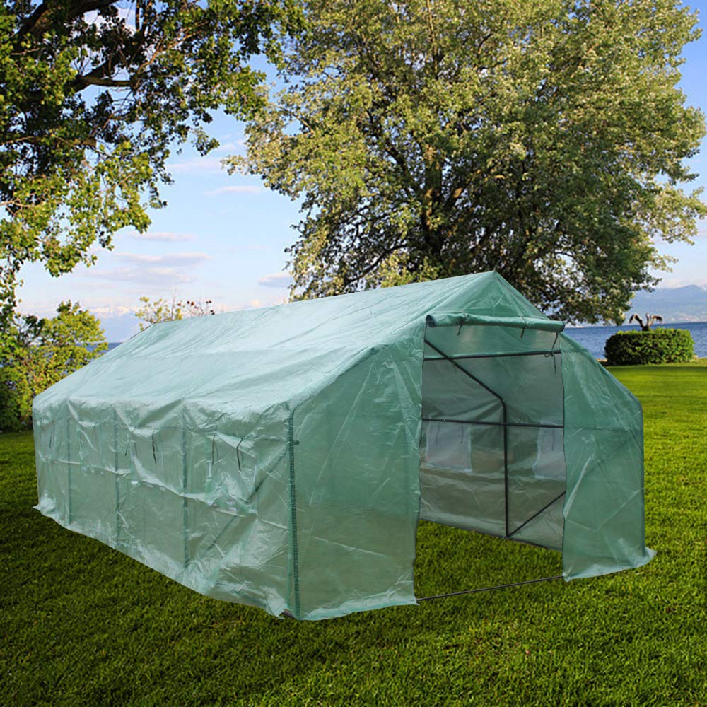20'x10'x7' Heavy Duty Portable Walk-in Greenhouse - Large Gardening Tent with Zippered Door & 8 Ventilation Windows | Outdoor Plant Protection for Vegetables, Flowers & Seedlings | Perfect for Backyards, Patios & Urban Farming (Green)