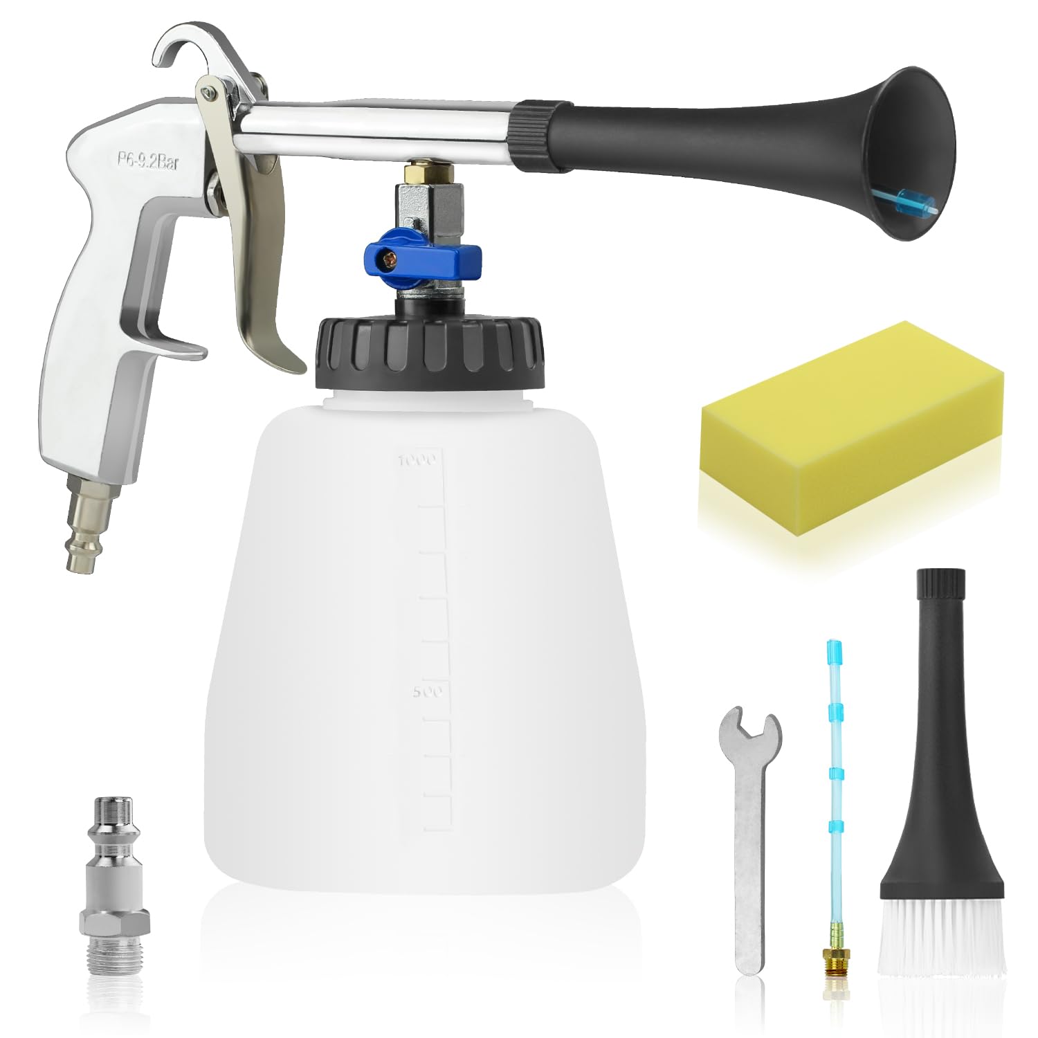 High Pressure Car Cleaning Air Blow Gun with 1L Foam Bottle & 2 Nozzles - Interior Detailing Tool for Vehicle Upholstery, Carpet & Seat Cleaning - Perfect for Auto Detailing, Car Wash & Home Cleaning