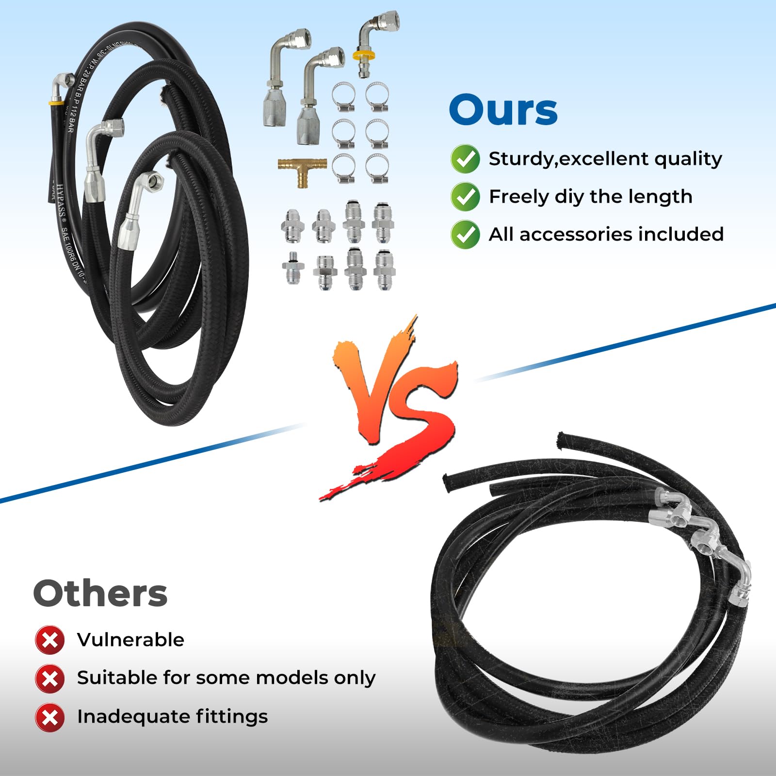 Motoparty Universal Steering Hose Hookup Kit for Hydroboost Power Brake Booster - Complete Accessories Included | Perfect for Truck, SUV & Off-Road Vehicle Brake System Upgrades