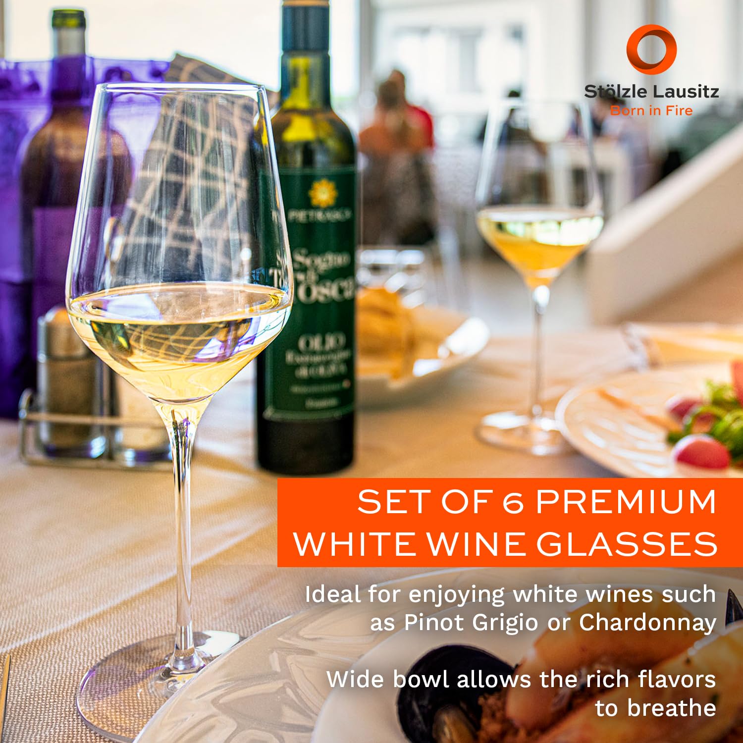 Premium Stölzle Lausitz STARlight Crystal White Wine Glasses Set of 6 - 13.75oz Lead-Free, Dishwasher Safe & Shatter-Resistant Long Stem Glasses for Elegant Dining, Wedding Gifts & Fine Wine Tasting