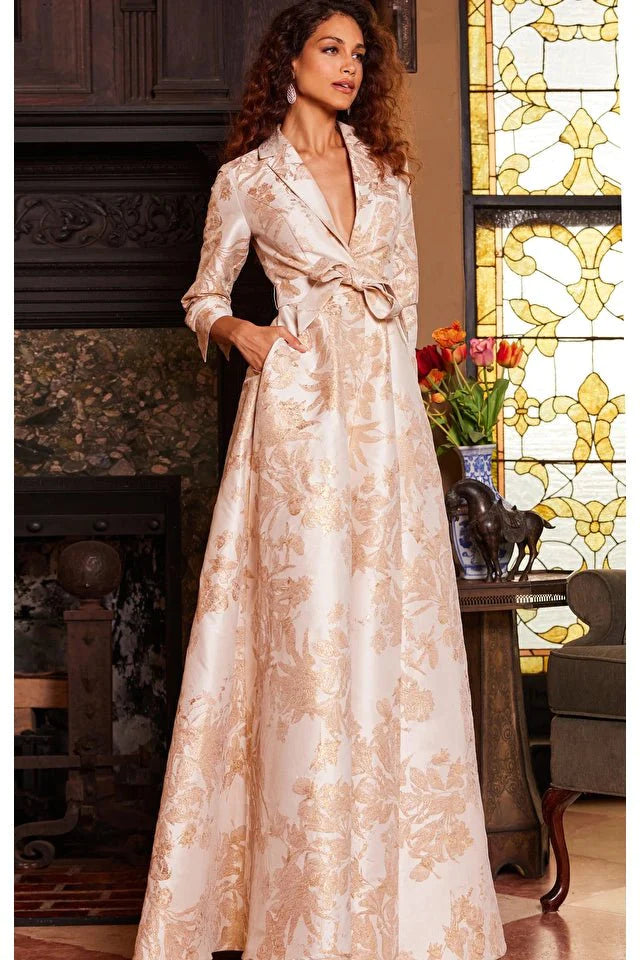 Jovani 23178 Gold Long Sleeve V-Neck Evening Gown - Elegant Formal Dress for Prom, Wedding & Special Occasions