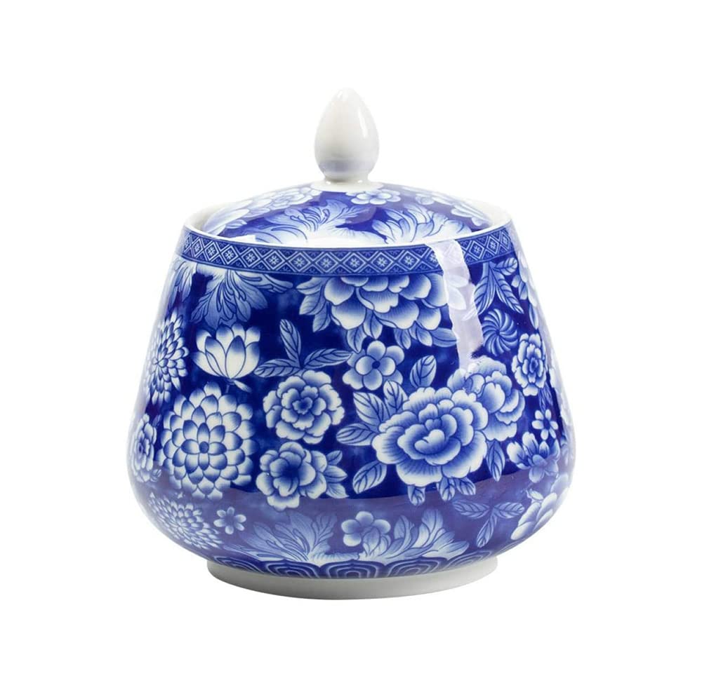 Blue and White Ceramic Candy Jar with Airtight Lid - Food Storage Container for Kitchen, Pantry, and Office Snacks