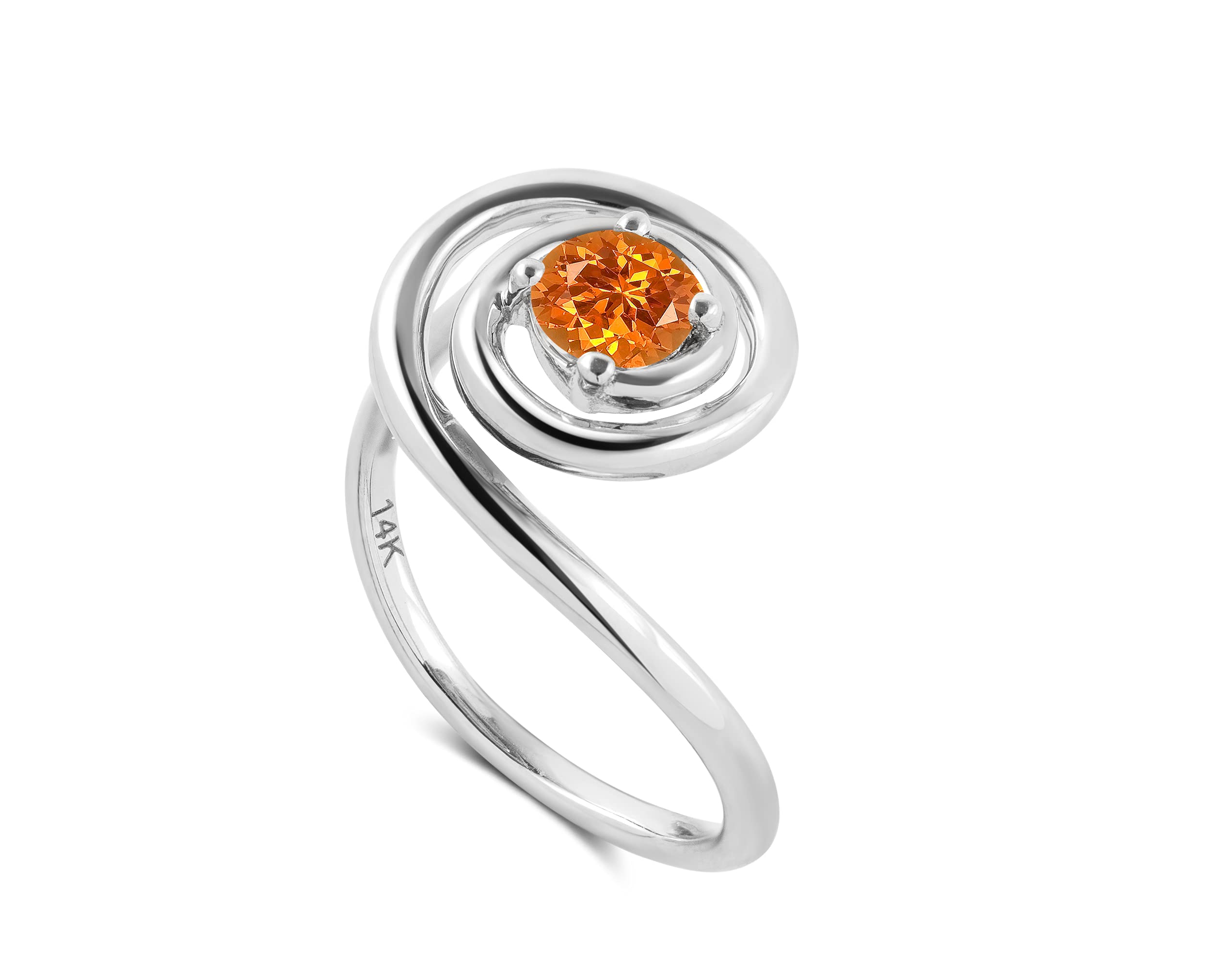 Spessartite Garnet Alternative Engagement Ring for Women - Minimalist White Gold Wedding Band - Unique Orange Garnet Jewelry for Everyday Wear & Special Occasions